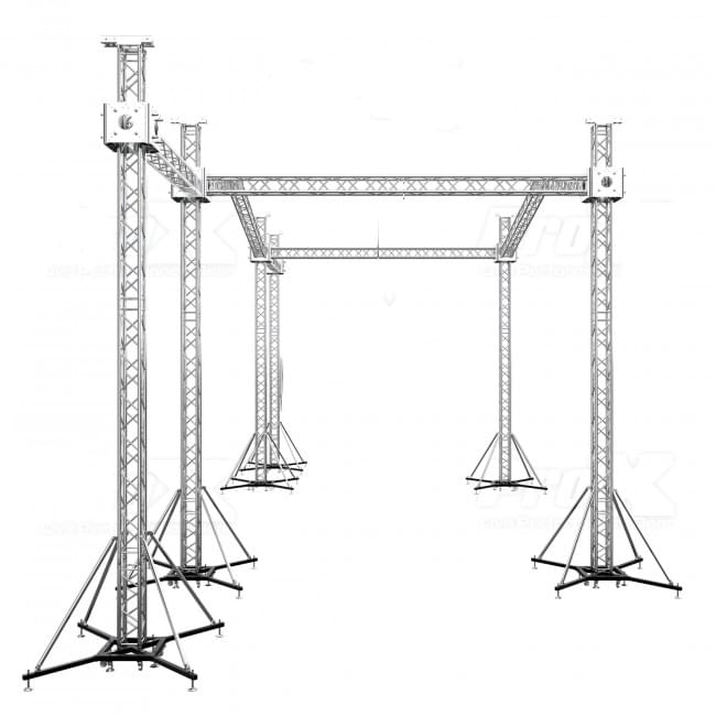 ProX 12D PR2 Stage Roofing System with 7 Ft Speaker Wings and 6 Chain Hoists | 30 Ft W x 20 Ft L x 23 Ft H.