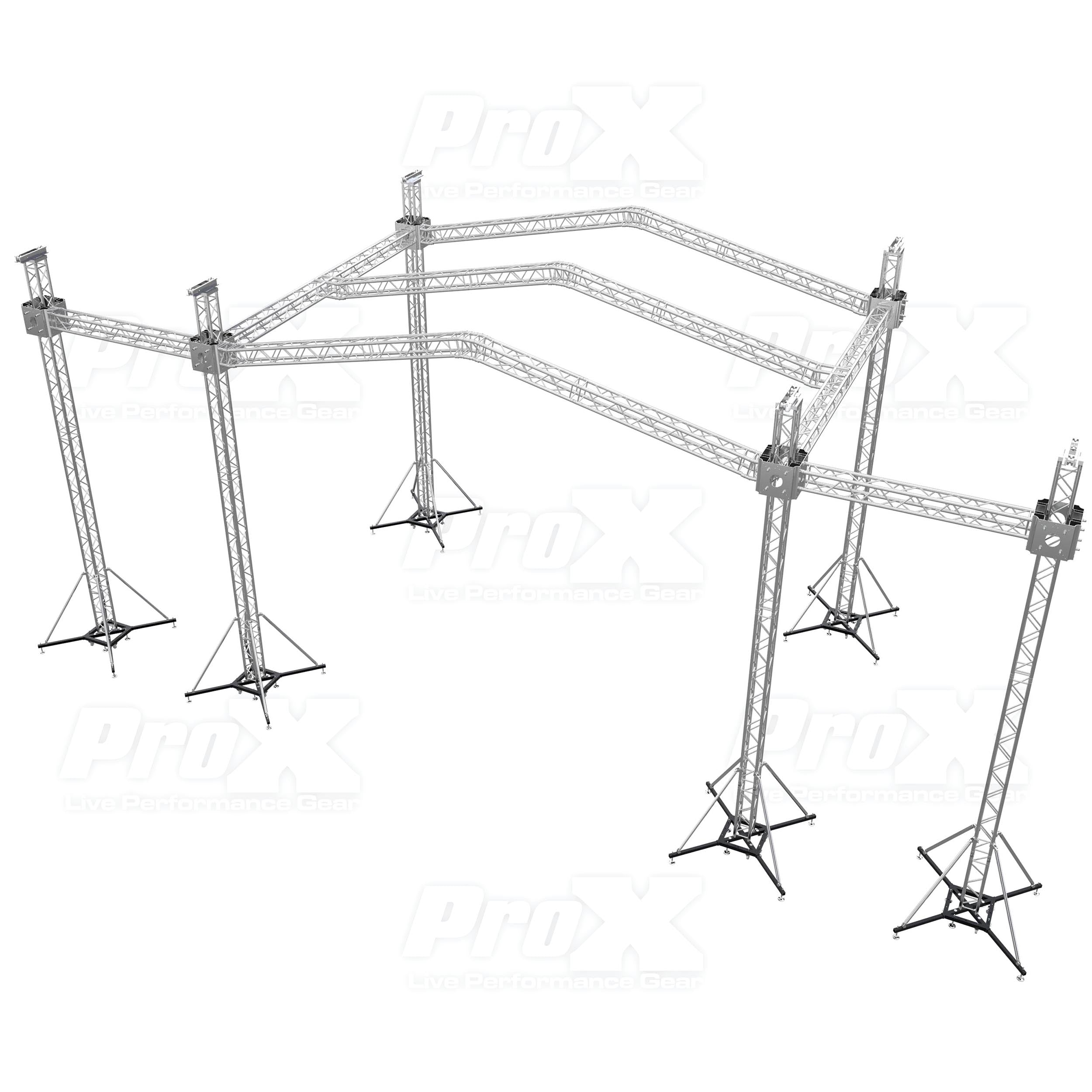 ProX 12D PR3 Stage Roofing System with 7 Ft Speaker Wings and 6 Chain Hoists | 30 Ft W x 20 Ft L x 23 Ft H