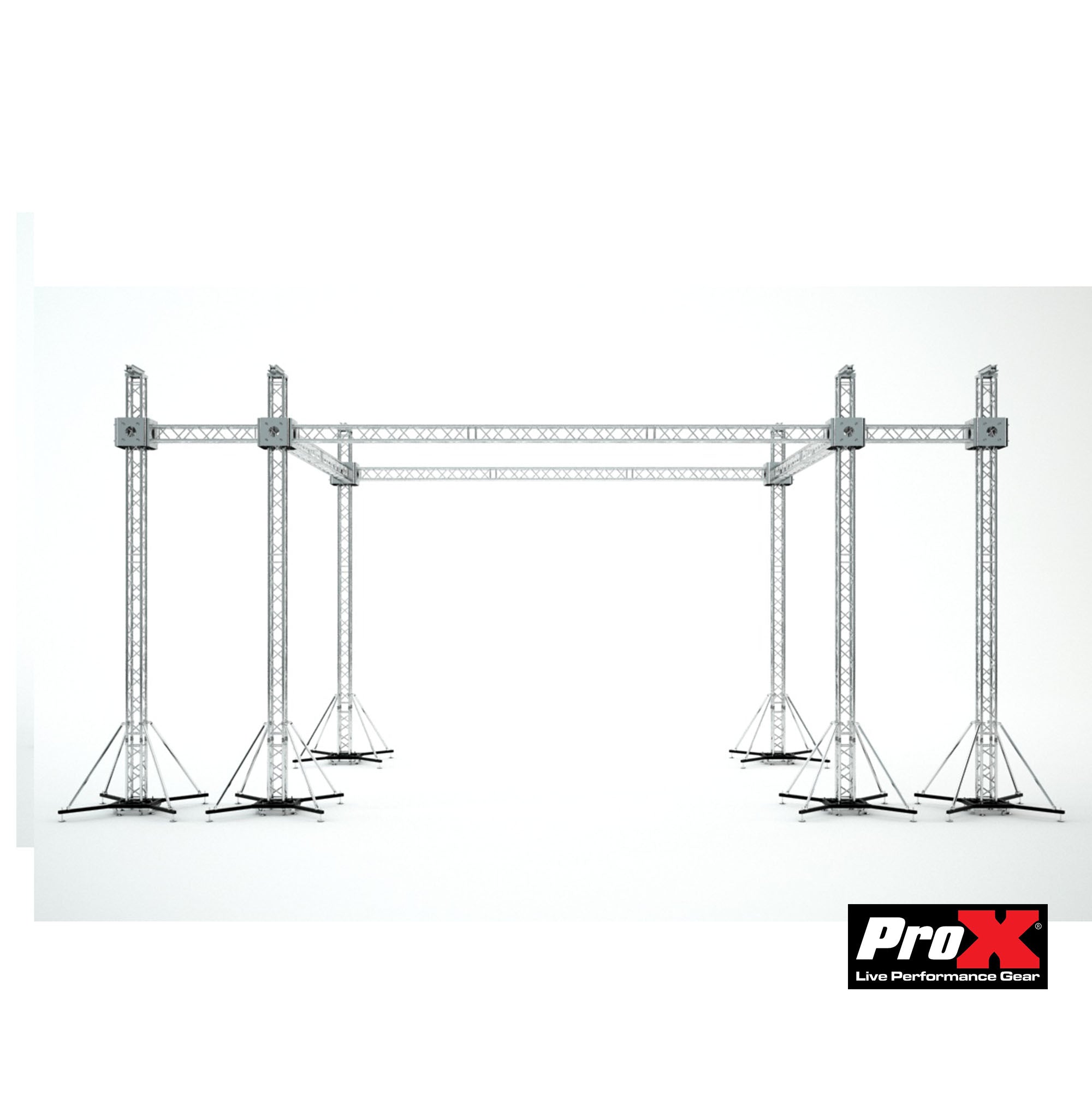 ProX Flat Stage Roofing System with 7 Ft Speaker Wings and 6 Chain Hoists | 30 Ft W x 20 Ft L x 23 Ft H