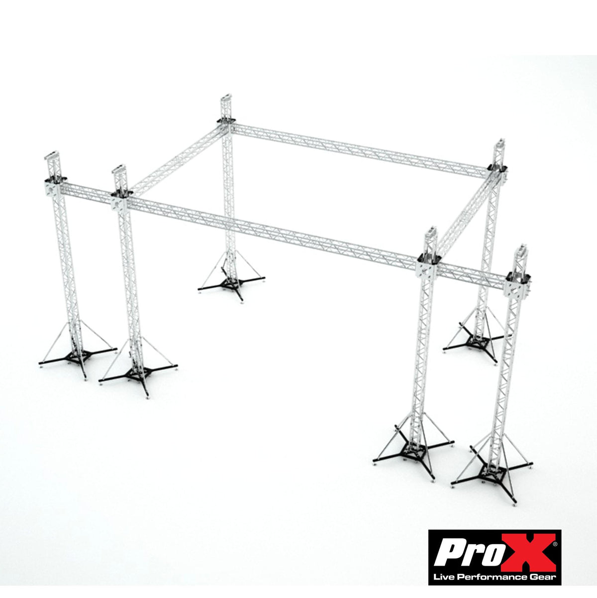 ProX Flat Stage Roofing System with 7 Ft Speaker Wings and 6 Chain Hoists | 30 Ft W x 20 Ft L x 23 Ft H.