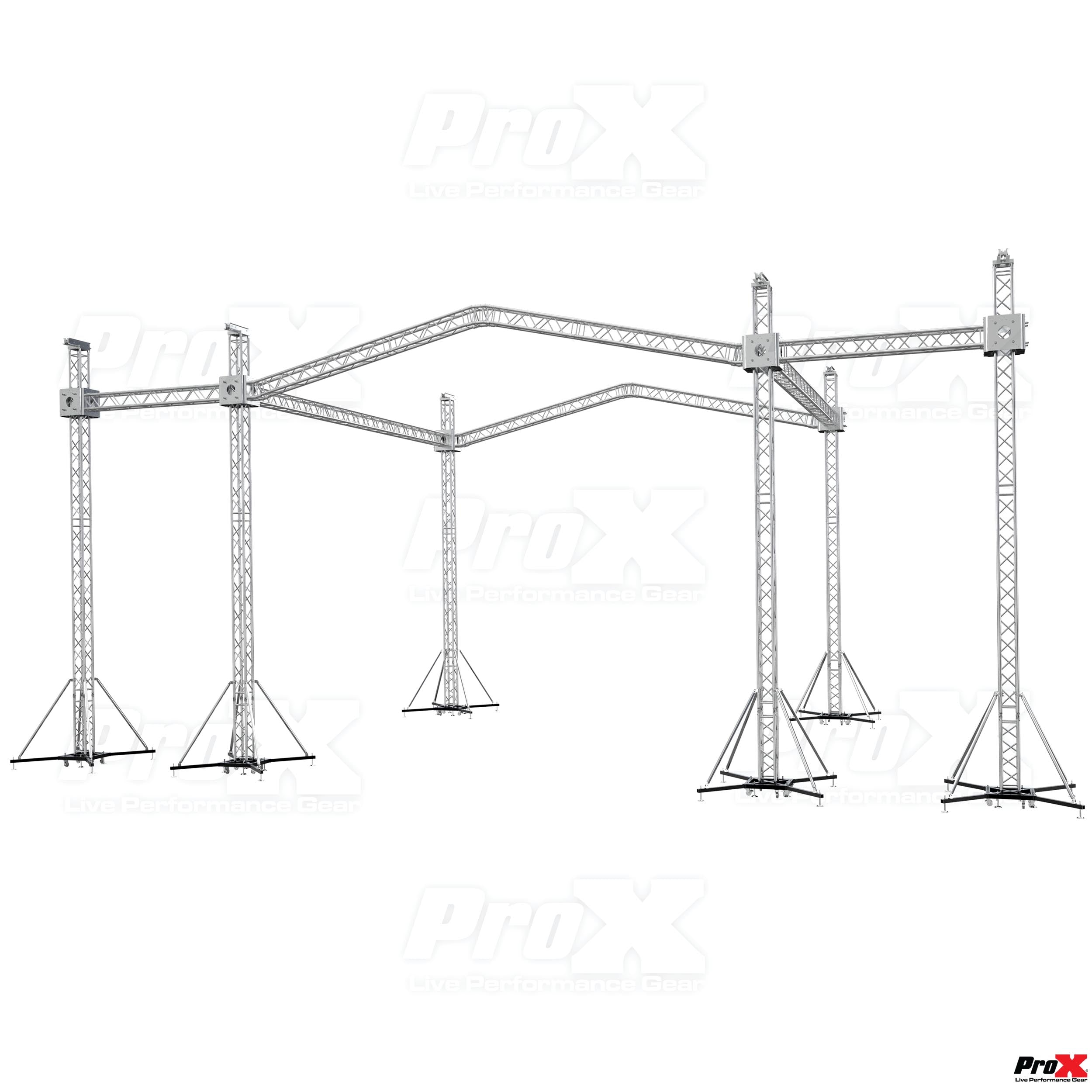 ProX 12D Stage Roofing System with 7 Ft Speaker Wings and 6 Chain Hoists | 30 Ft W x 30 Ft L x 23 Ft H