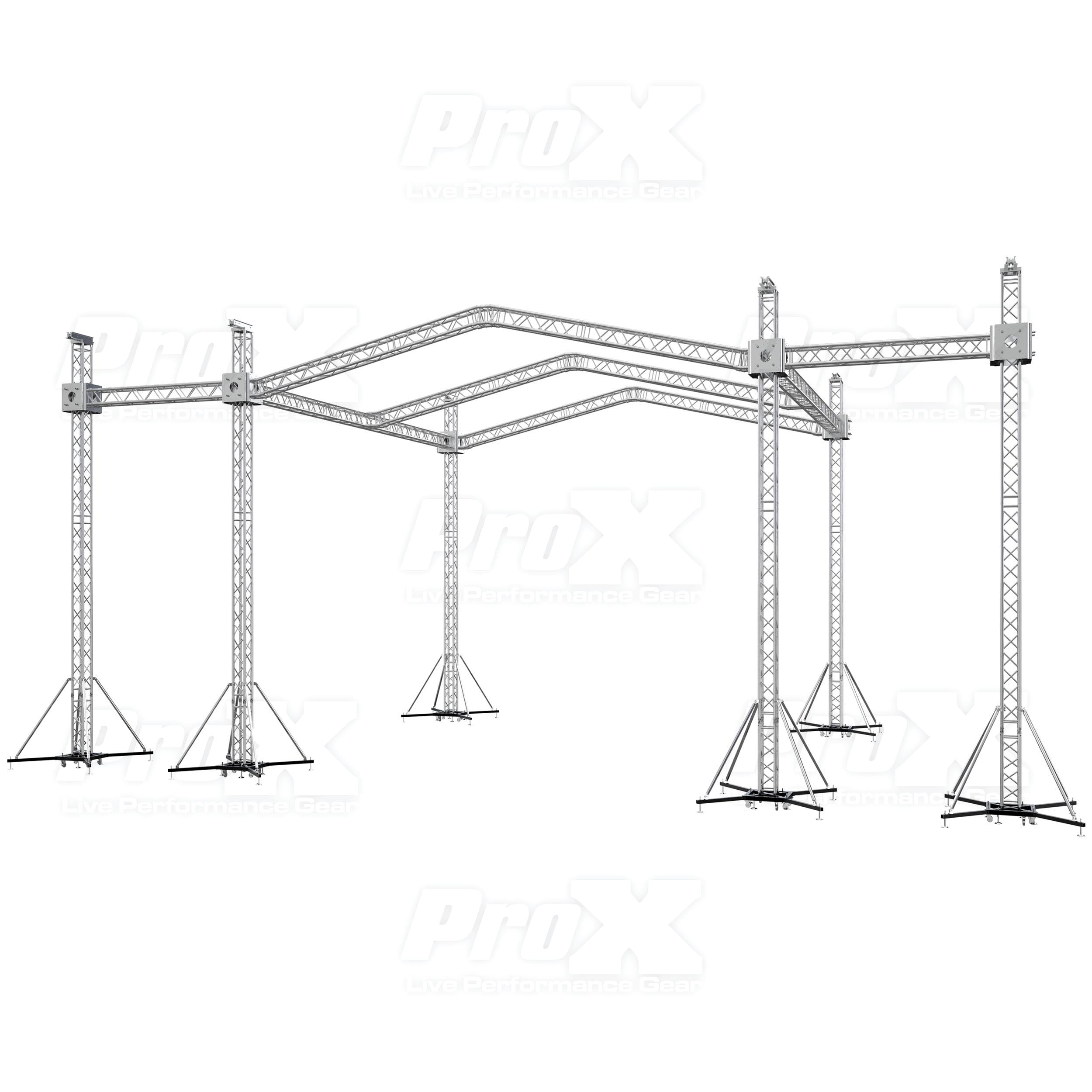 ProX 12D Stage Roofing System 30'W x 30'L x 23'H & Speaker Wings - Incl 6 Chain Hoist