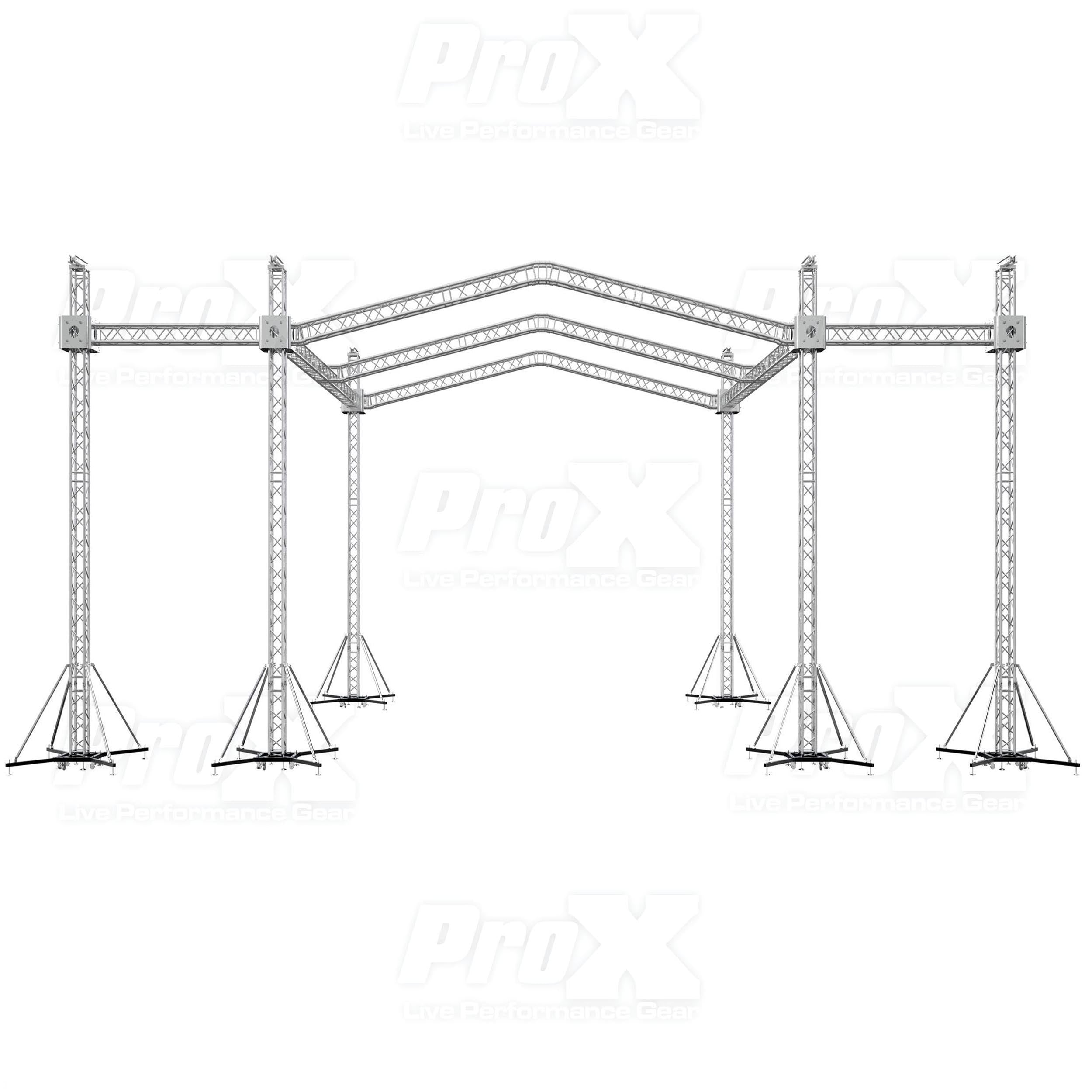 ProX 12D Stage Roofing System 30'W x 30'L x 23'H & Speaker Wings - Incl 6 Chain Hoist