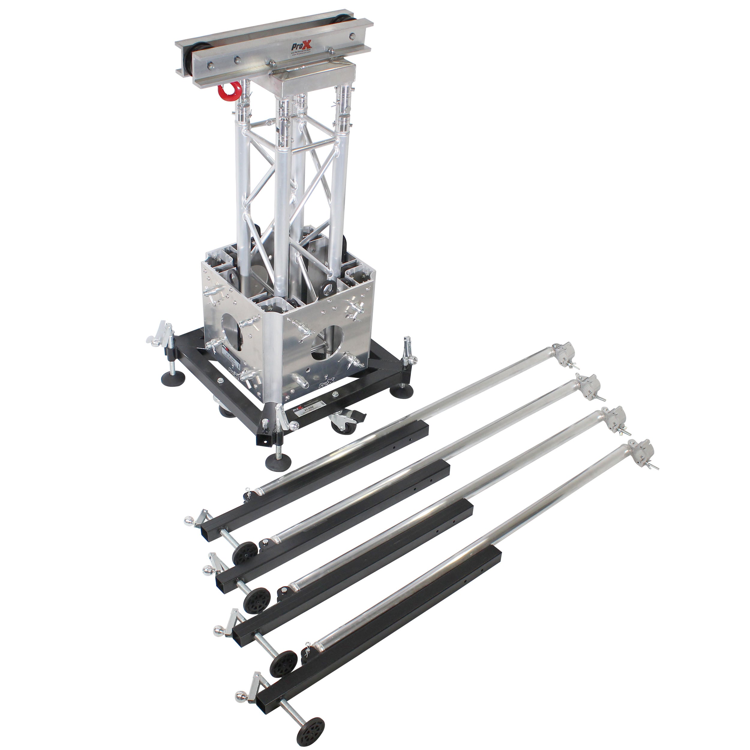 ProX Truss Tower Stage Roofing System Package -Top Block | Hinges | Base | Outriggers and 3.28 Ft. 2 mm Wall Truss Segment