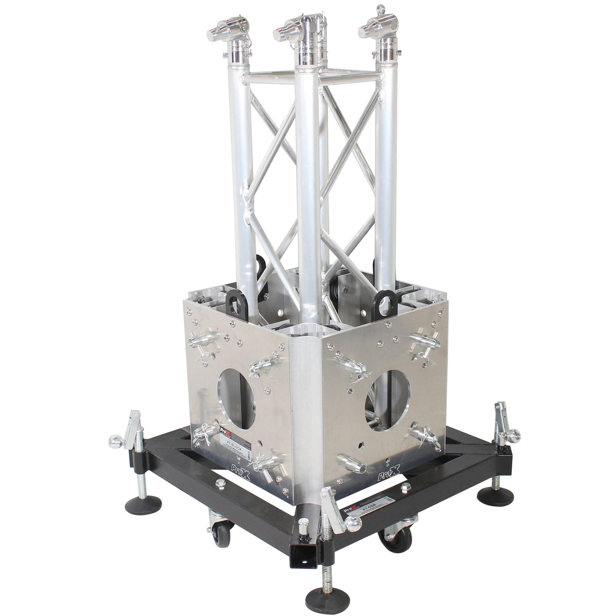 ProX Truss Tower Stage Roofing System Package -Top Block | Hinges | Base | Outriggers and 3.28 Ft. 2 mm Wall Truss Segment.