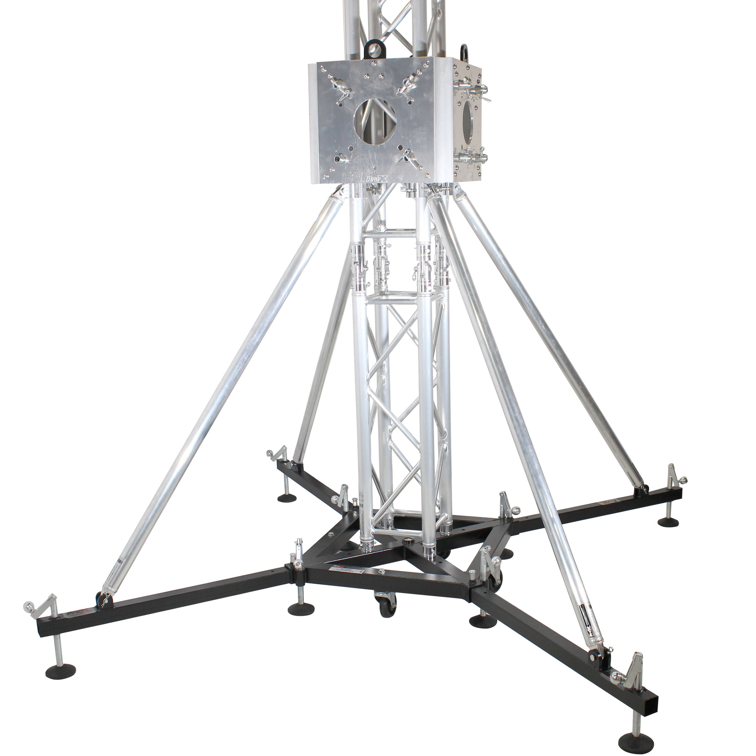 ProX Truss Tower Stage Roofing System Package -Top Block | Hinges | Base | Outriggers and 3.28 Ft. 2 mm Wall Truss Segment