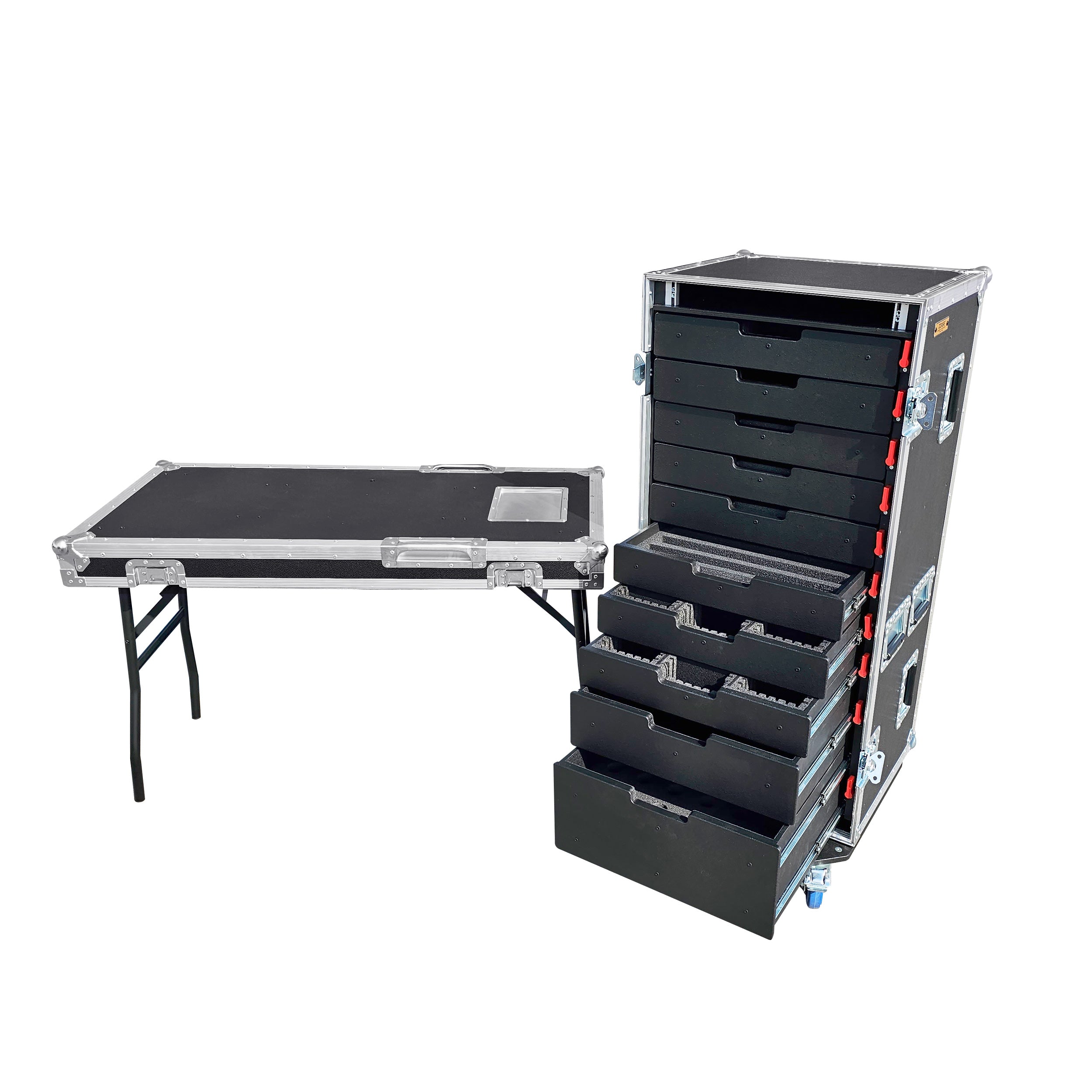 ProX ATA Style 10 Rolling Utility Drawer Locking Tool Chest Organizer Flight Case with Folding Table and Casters