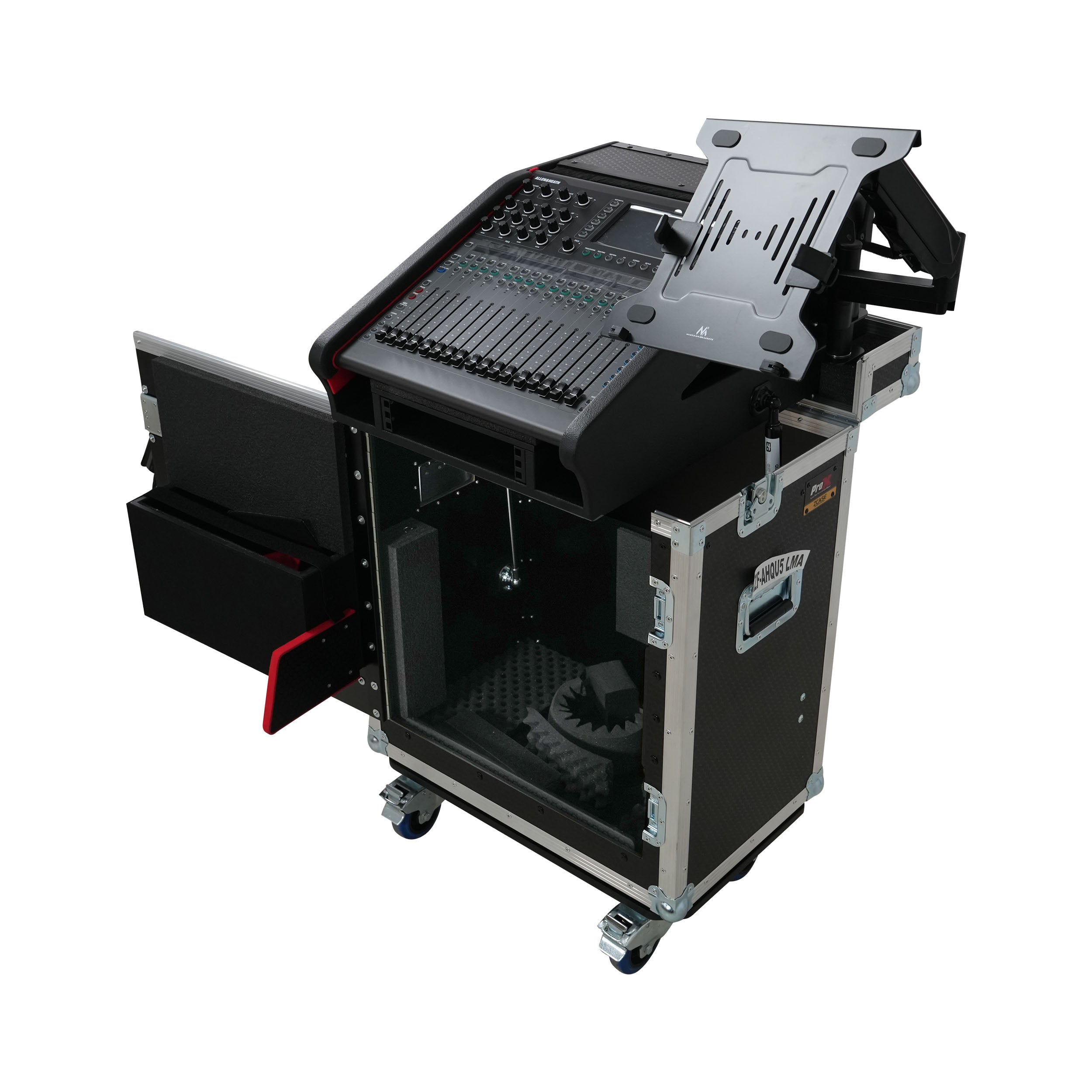 ProX Allen and Heath QU-5 Flip-Ready Hydraulic Console Easy Retracting Lifting Case 1U and Laptop Display Arm by ZCASE