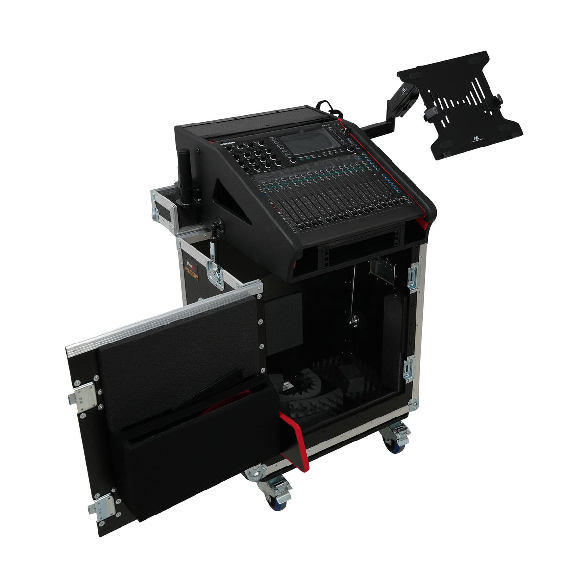 ProX Allen and Heath QU-5 Flip-Ready Hydraulic Console Easy Retracting Lifting Case 1U and Laptop Display Arm by ZCASE.