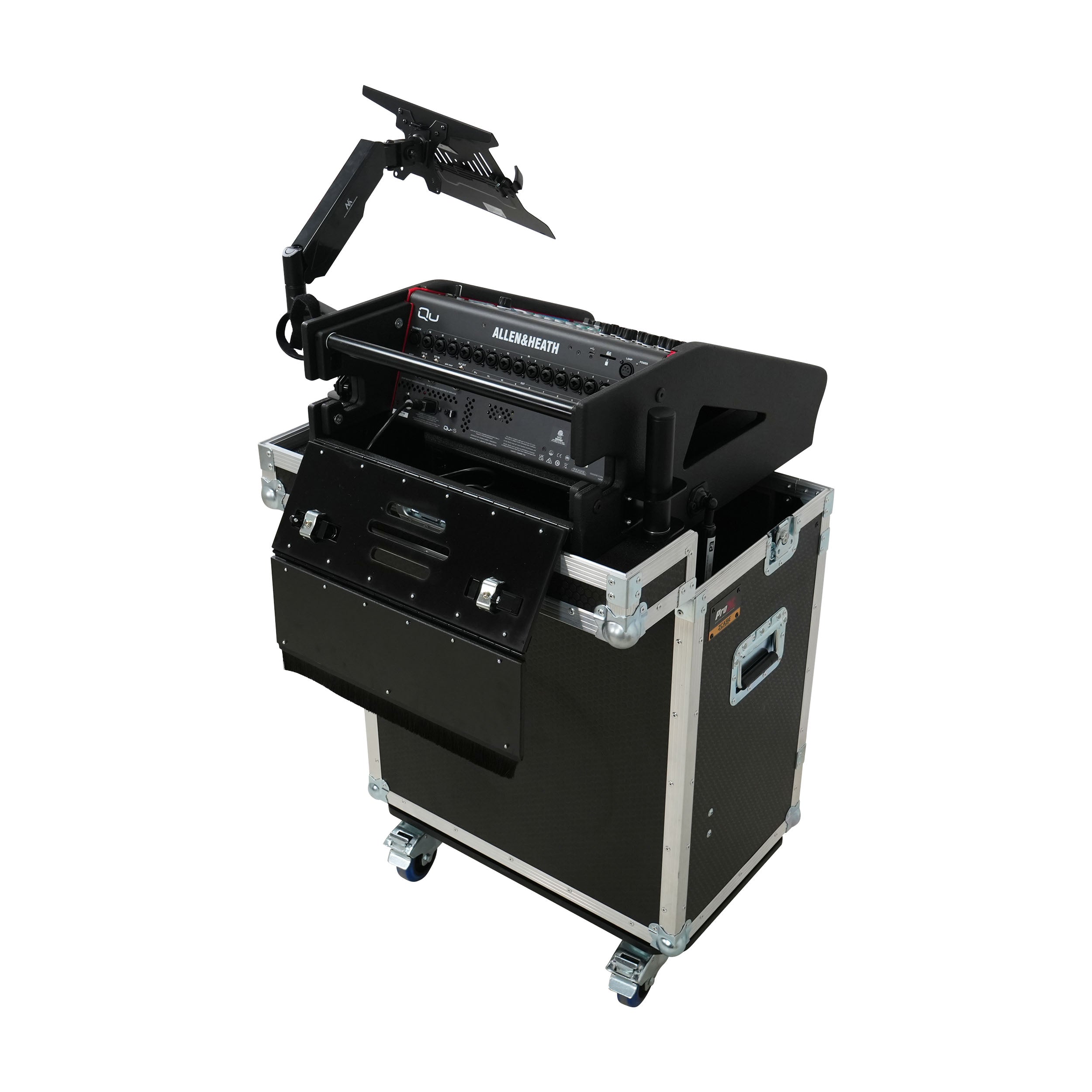 ProX Allen and Heath QU-5 Flip-Ready Hydraulic Console Easy Retracting Lifting Case 1U and Laptop Display Arm by ZCASE