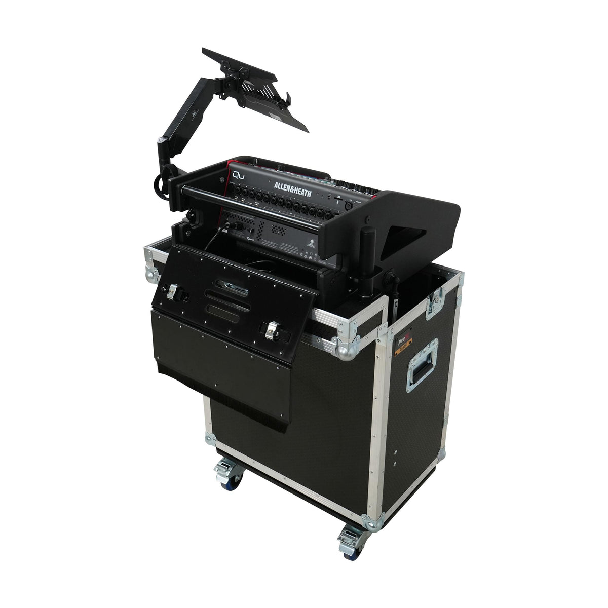 ProX Allen and Heath QU-5 Flip-Ready Hydraulic Console Easy Retracting Lifting Case 1U and Laptop Display Arm by ZCASE.