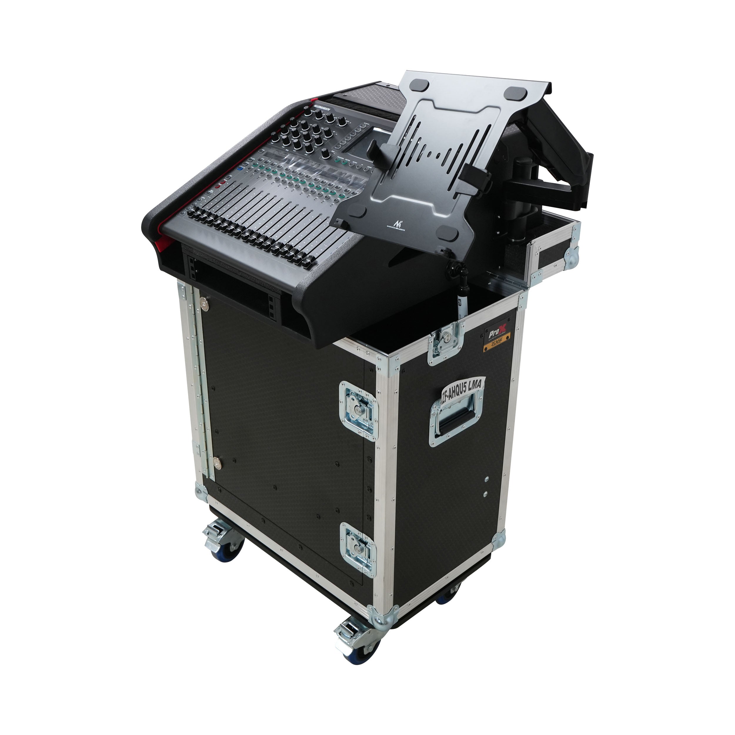 ProX Allen and Heath QU-5 Flip-Ready Hydraulic Console Easy Retracting Lifting Case 1U and Laptop Display Arm by ZCASE
