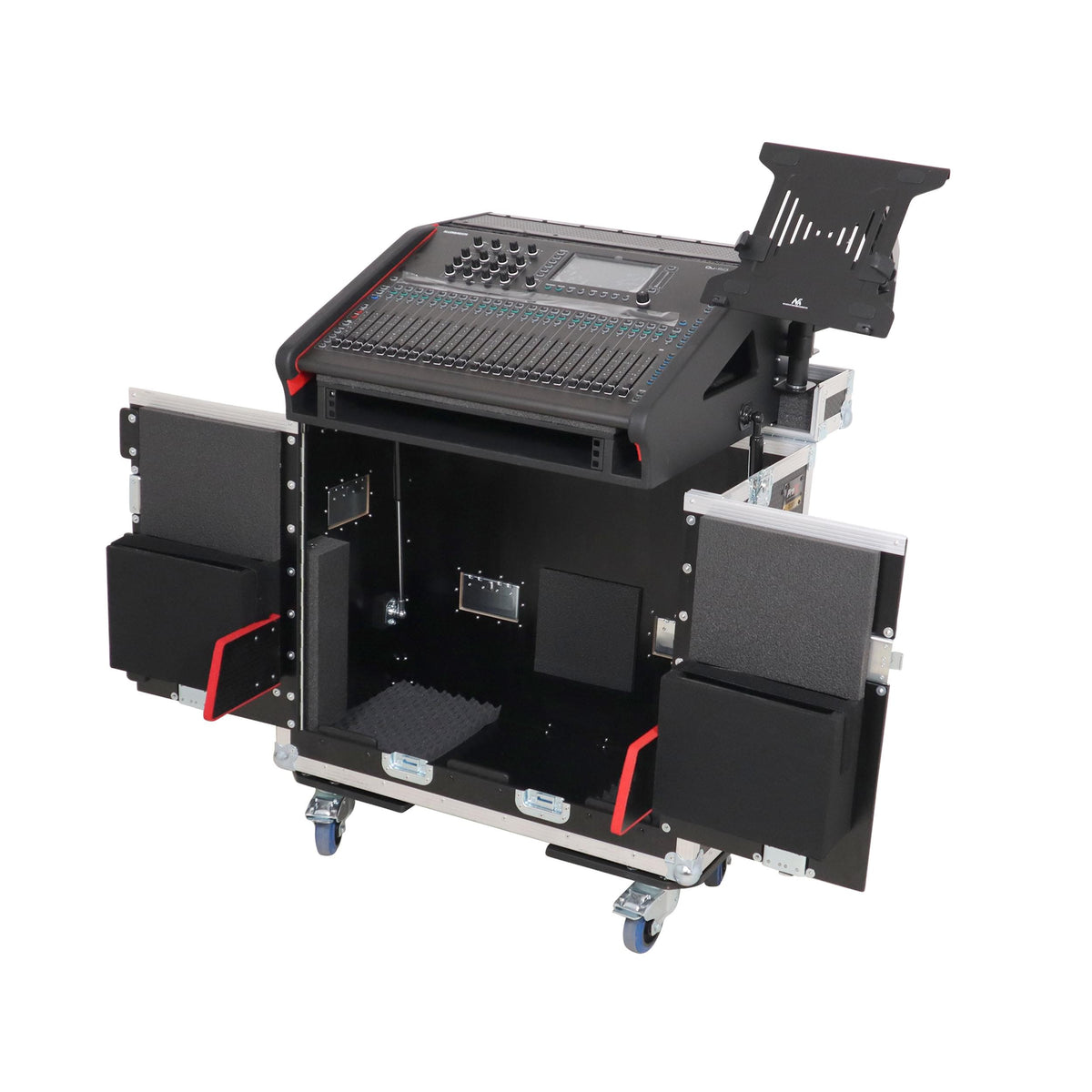 ProX Allen and Heath QU-6 Flip-Ready Hydraulic Console Easy Retracting Lifting Case 1U and Laptop Display Arm by ZCASE.