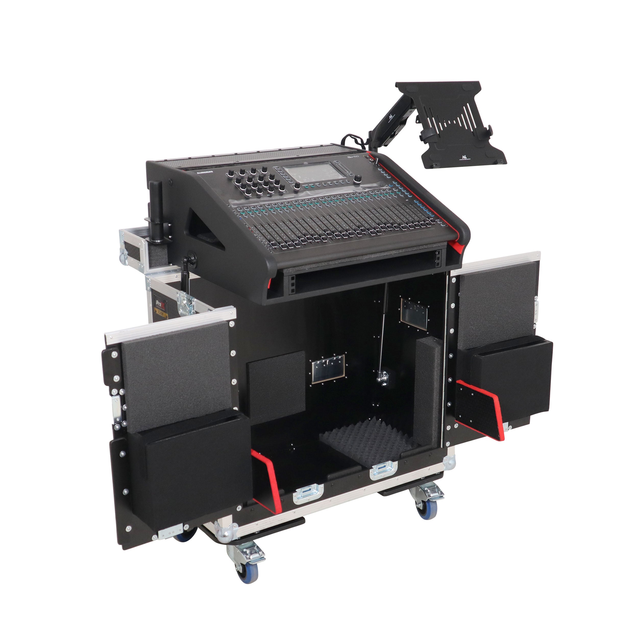 ProX Allen and Heath QU-6 Flip-Ready Hydraulic Console Easy Retracting Lifting Case 1U and Laptop Display Arm by ZCASE