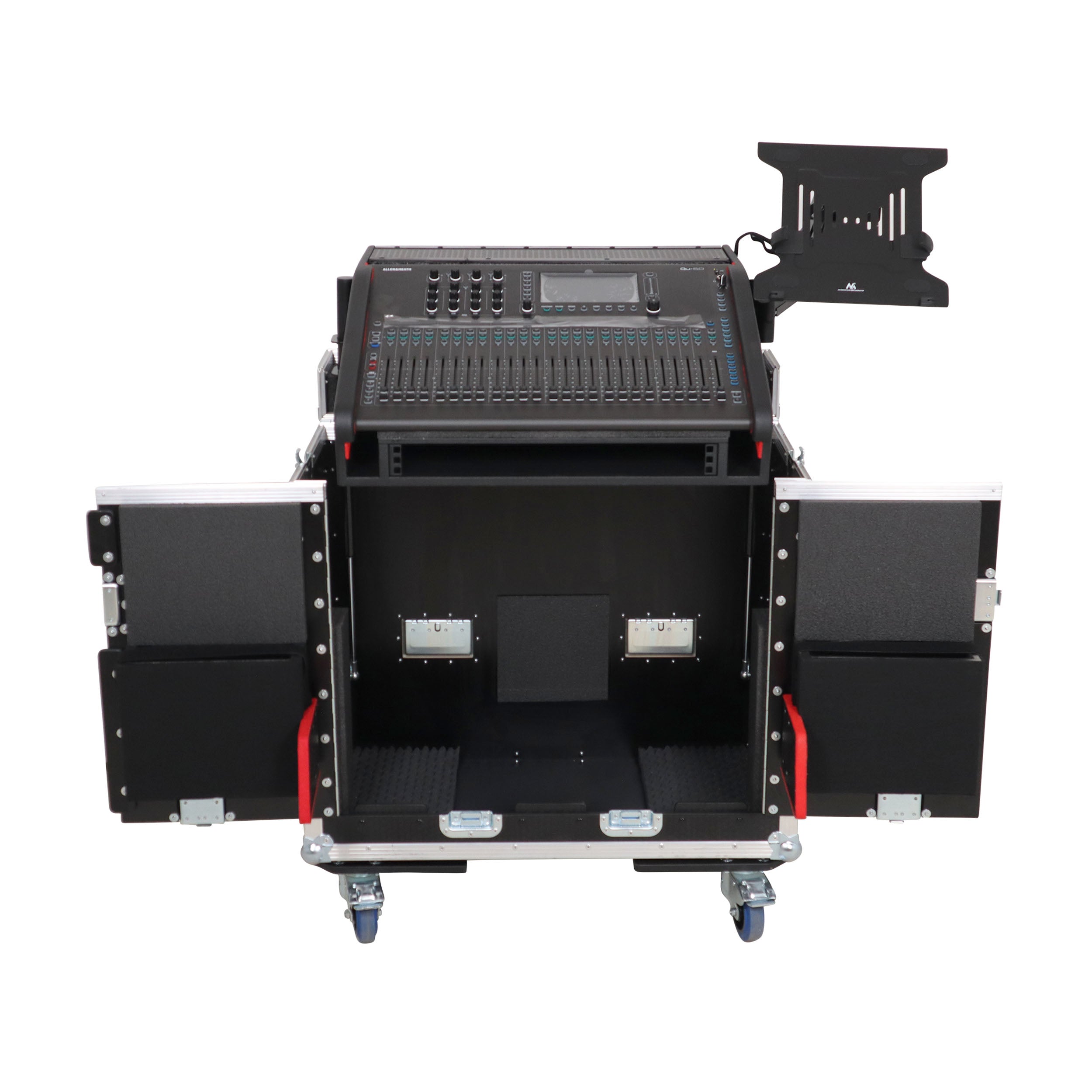 ProX Allen and Heath QU-6 Flip-Ready Hydraulic Console Easy Retracting Lifting Case 1U and Laptop Display Arm by ZCASE