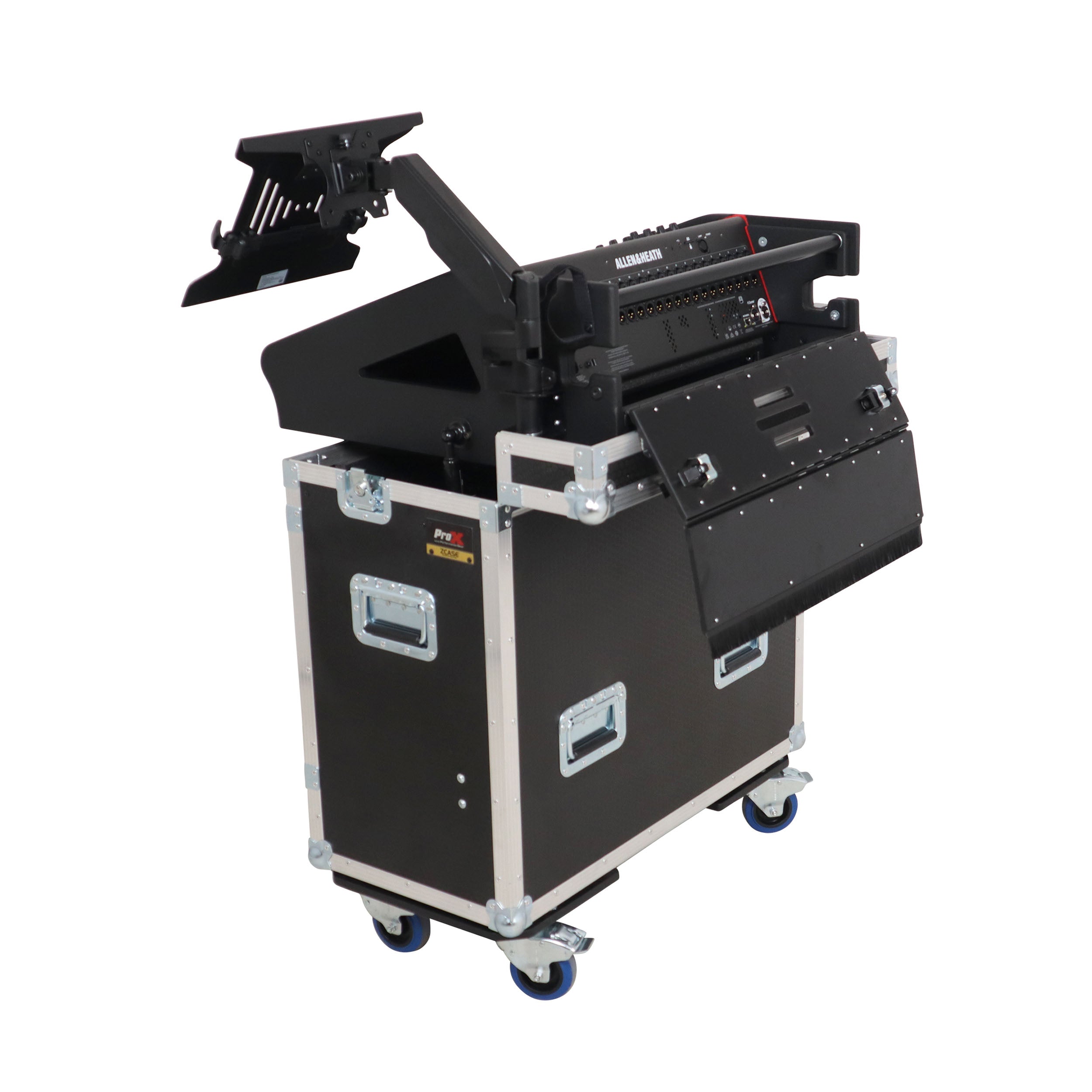 ProX Allen and Heath QU-6 Flip-Ready Hydraulic Console Easy Retracting Lifting Case 1U and Laptop Display Arm by ZCASE