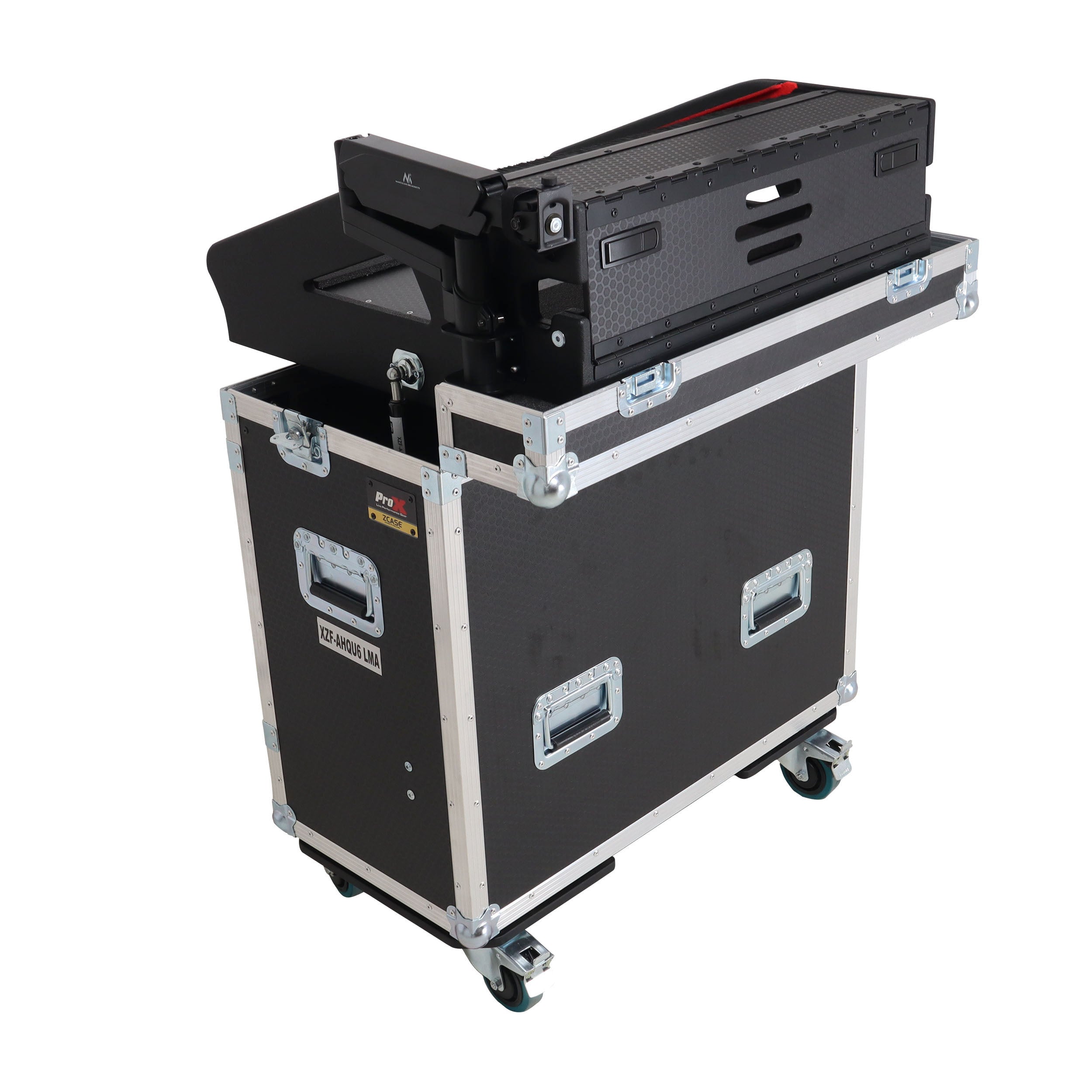 ProX Allen and Heath QU-6 Flip-Ready Hydraulic Console Easy Retracting Lifting Case 1U and Laptop Display Arm by ZCASE
