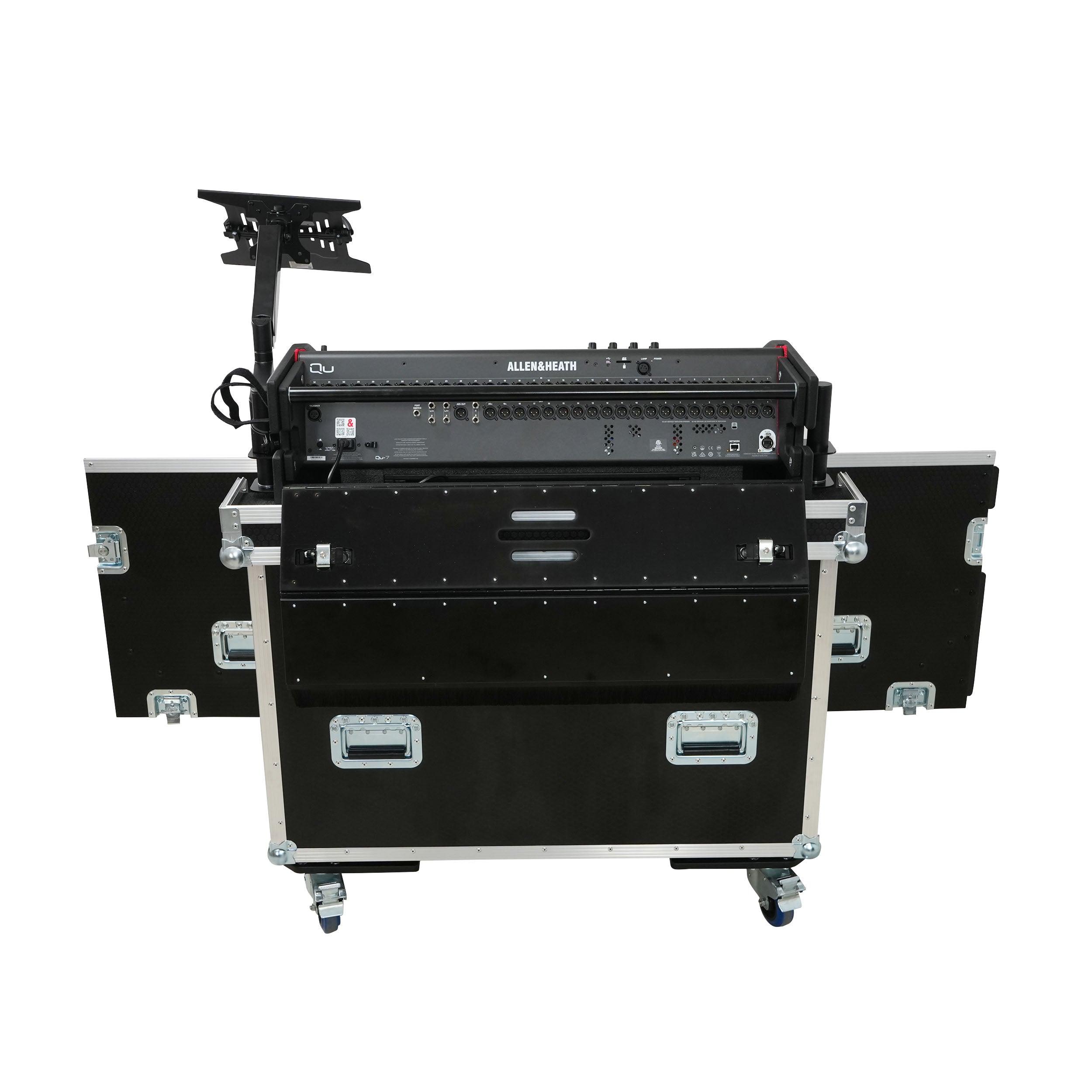ProX Allen and Heath QU-7 Flip-Ready Hydraulic Console Easy Retracting Lifting Case 1U and Laptop Display Arm by ZCASE