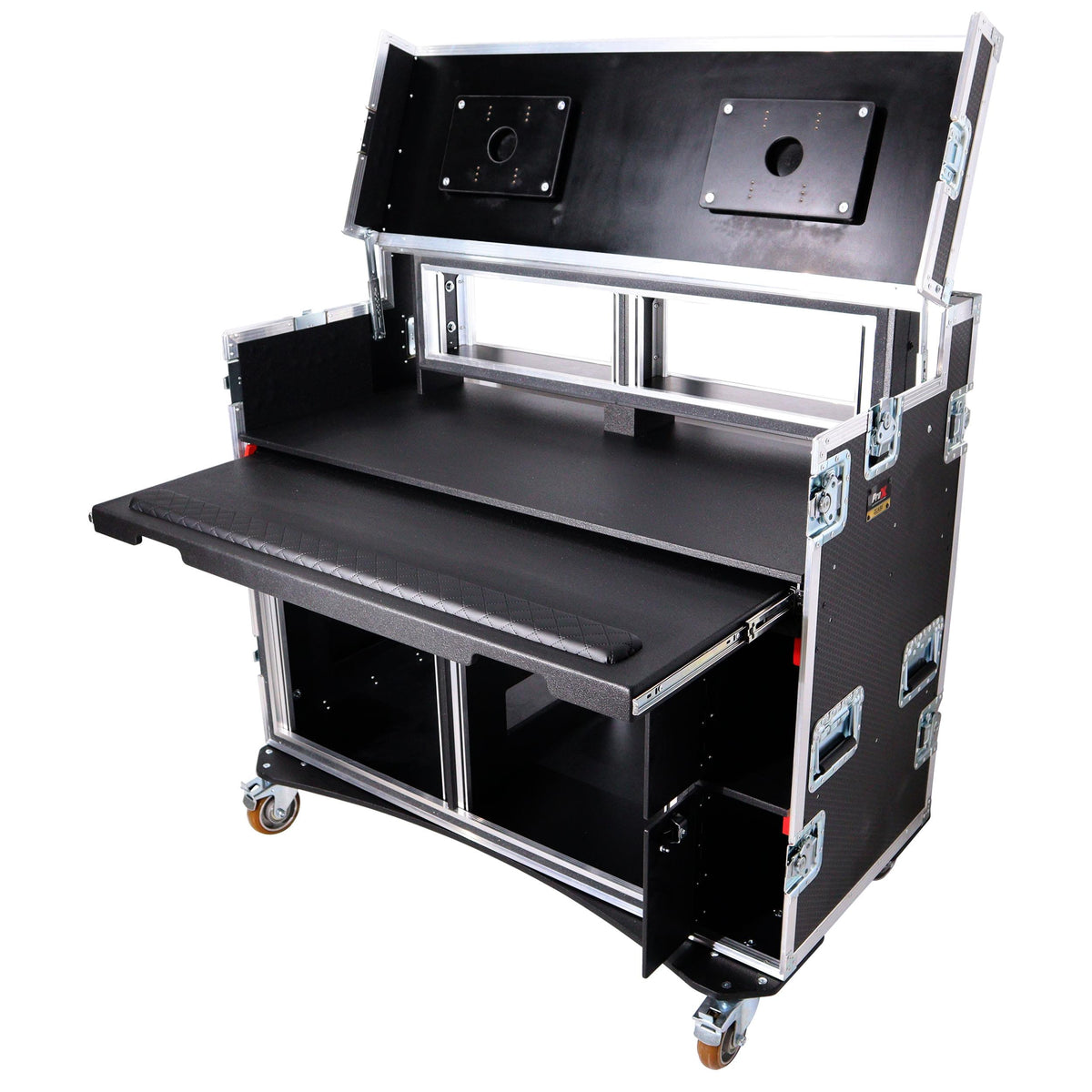 ProX Mobile AV Broadcasting Streaming Recording Studio Workstation Case with 2x 4U Top 2x 12U Bottom.