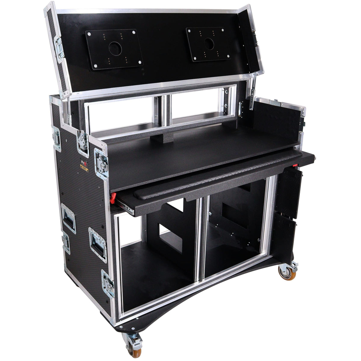 ProX Mobile AV Broadcasting Streaming Recording Studio Workstation Case with 2x 4U Top 2x 12U Bottom.