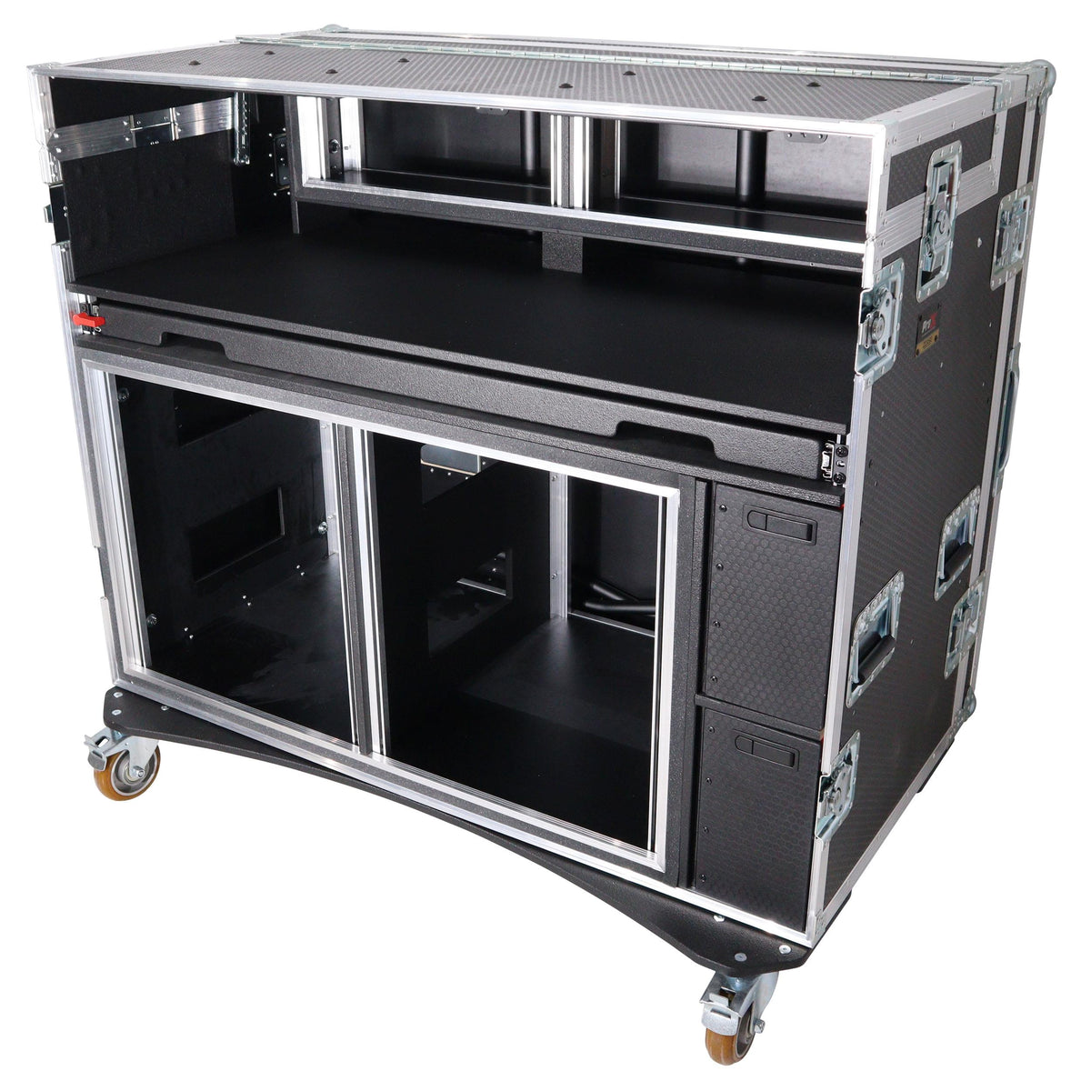 ProX Mobile AV Broadcasting Streaming Recording Studio Workstation Case with 2x 4U Top 2x 12U Bottom.