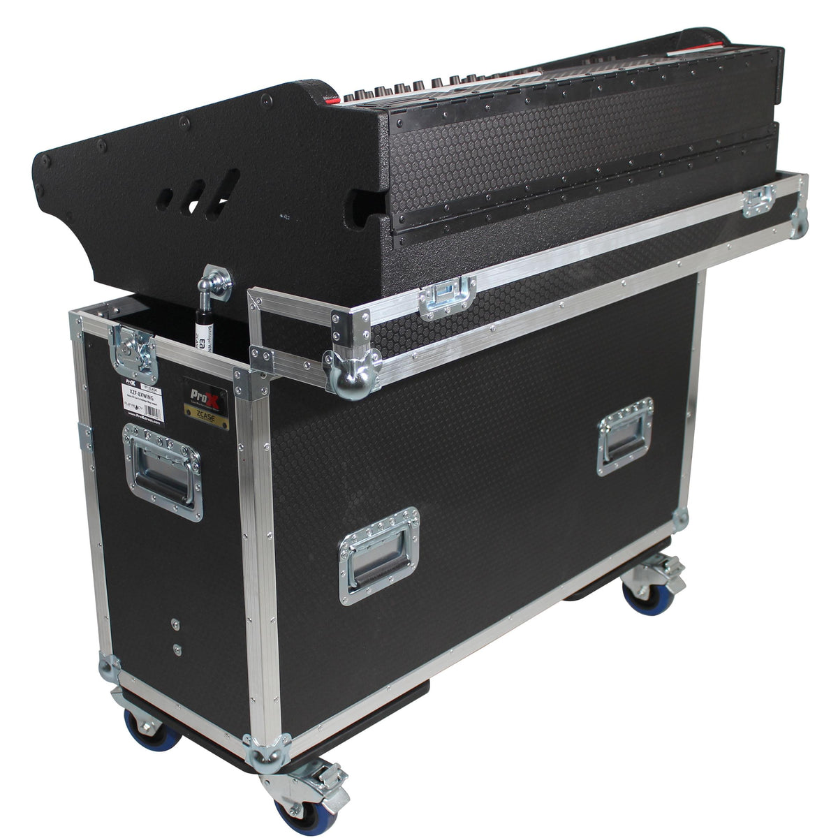 ProX Behringer Wing Flip-Ready Hydraulic Console Easy Retracting Lifting Flight Case and wheels.