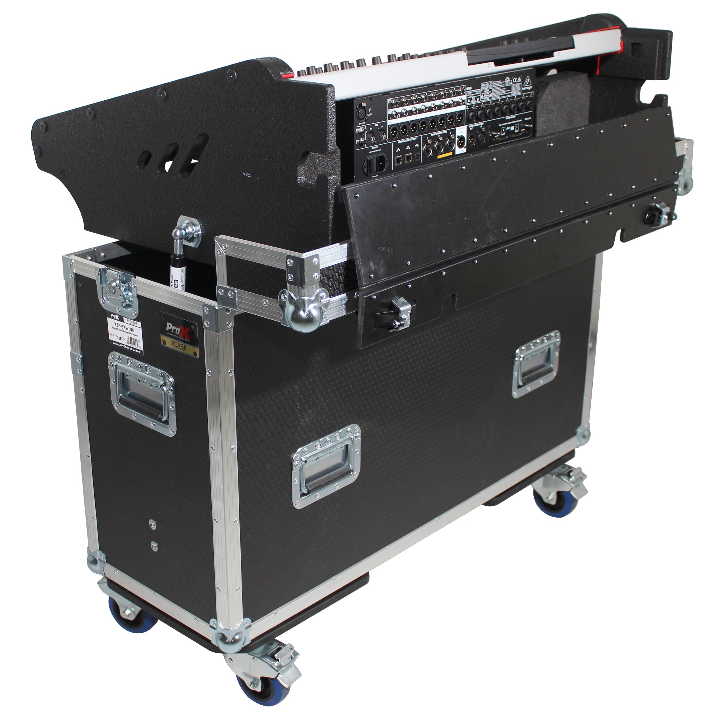 ProX Behringer Wing Flip-Ready Hydraulic Console Easy Retracting Lifting Flight Case and wheels