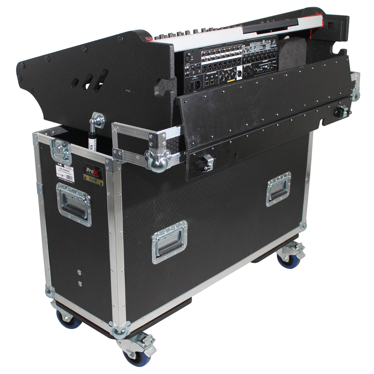 ProX Behringer Wing Flip-Ready Hydraulic Console Easy Retracting Lifting Flight Case and wheels.