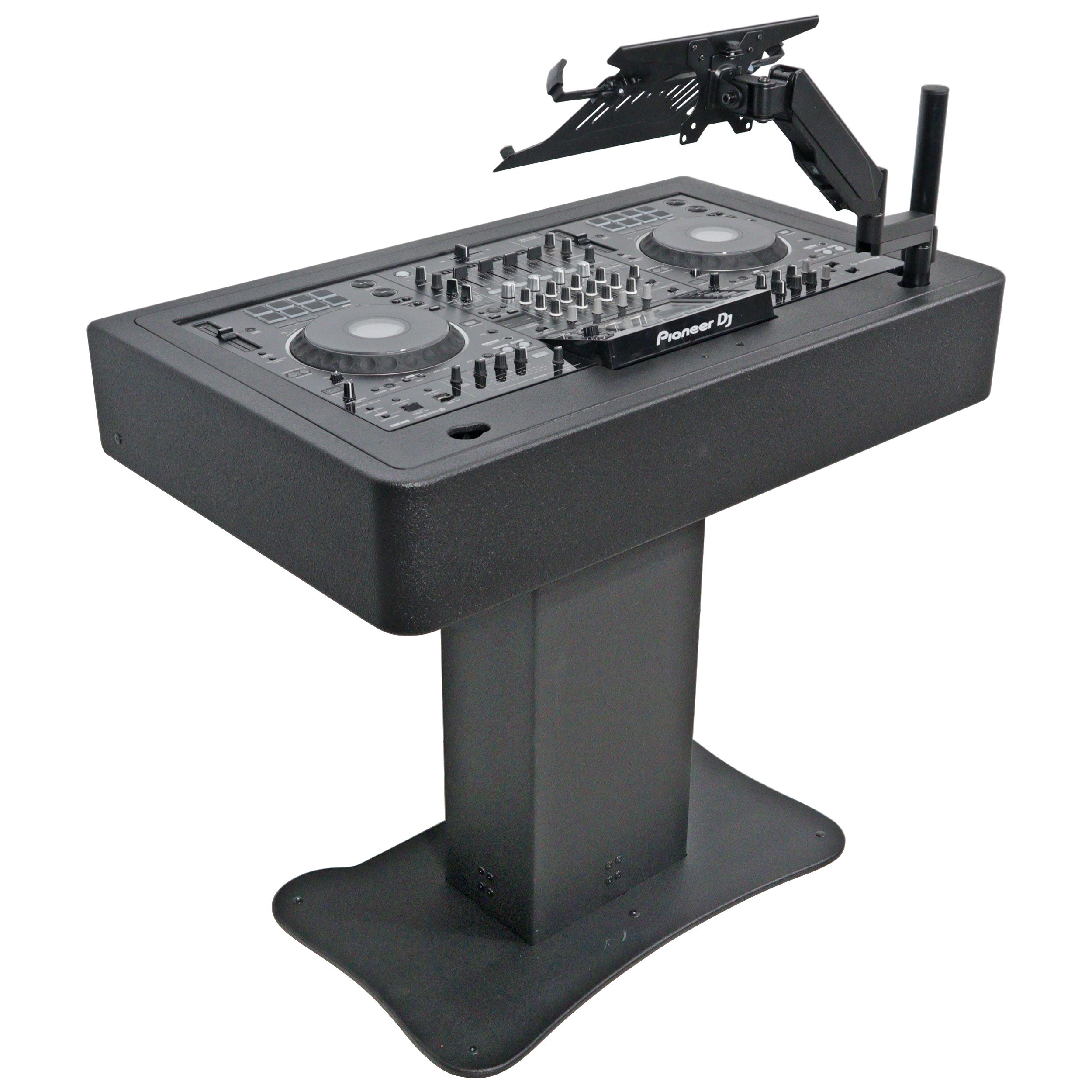 ProX Control Tower DJ Podium with Road Cases for Pioneer DDJ-REV7 XDJ-XZ FLX10 RANE Four - Black Finish