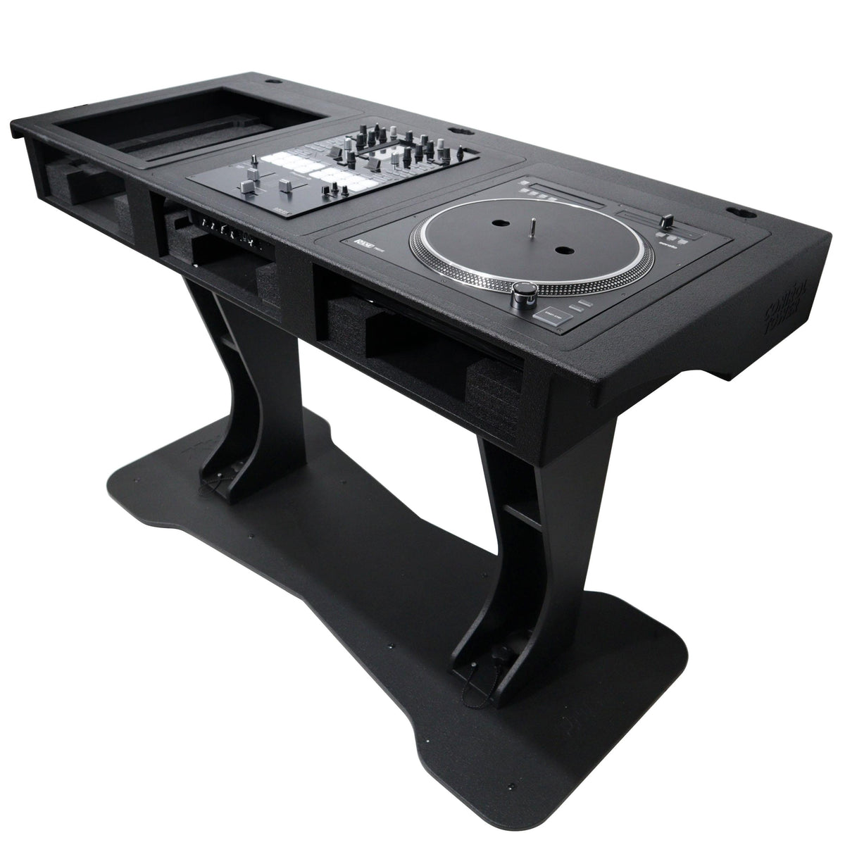 ProX Control Tower DJ Podium with Road Cases for Pioneer CDJ-3000 Denon SC6000 CD Players RANE Twelve Turntable.