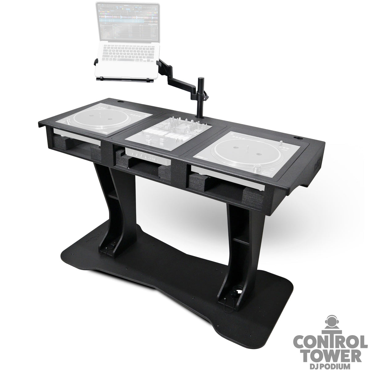 ProX Control Tower DJ Podium with Road Cases for Pioneer CDJ-3000 Denon SC6000 CD Players RANE Twelve Turntable.