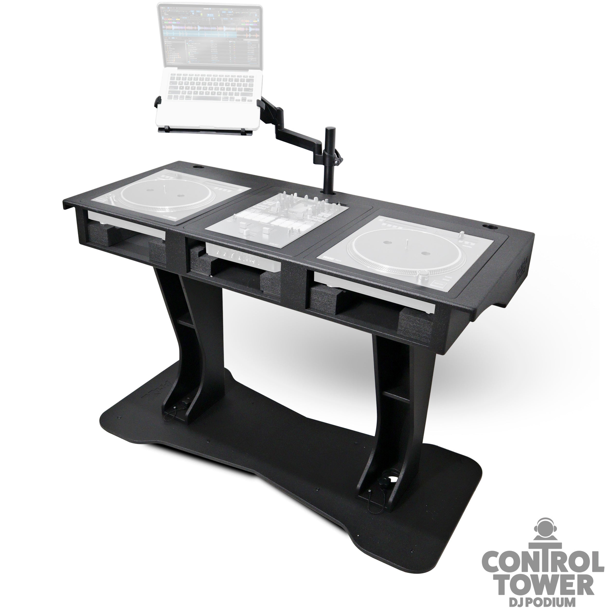 ProX Control Tower DJ Podium with Road Cases for Pioneer CDJ-3000 Denon SC6000 CD Players RANE Twelve Turntable
