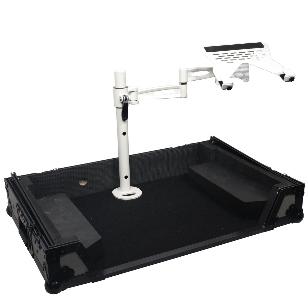 ProX Articulating Laptop Tray Arm Pole for Control Tower DJ Podium Flip Ready DJ Cases White Finish.
