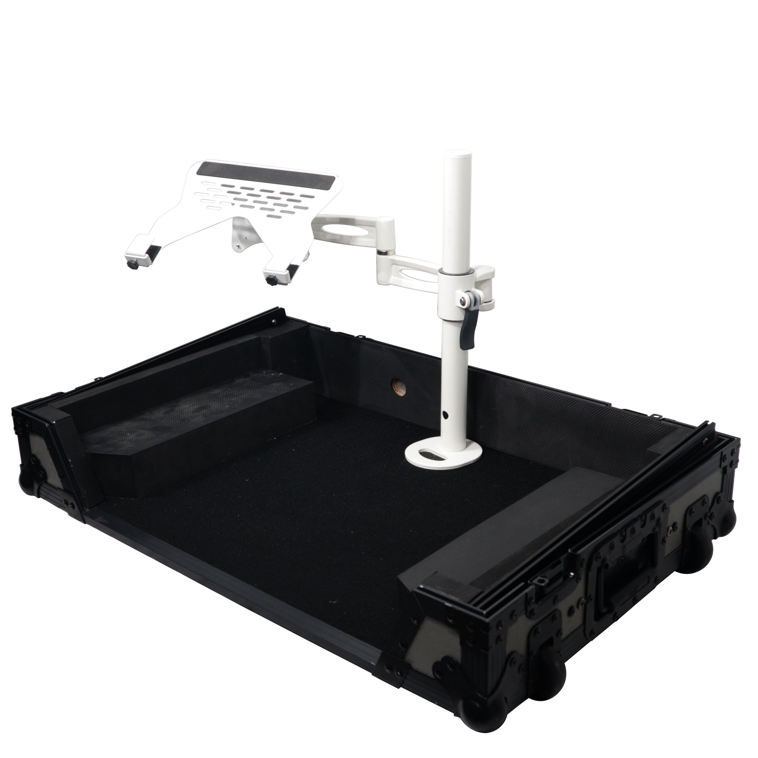 ProX Articulating Laptop Tray Arm Pole for Control Tower DJ Podium Flip Ready DJ Cases White Finish