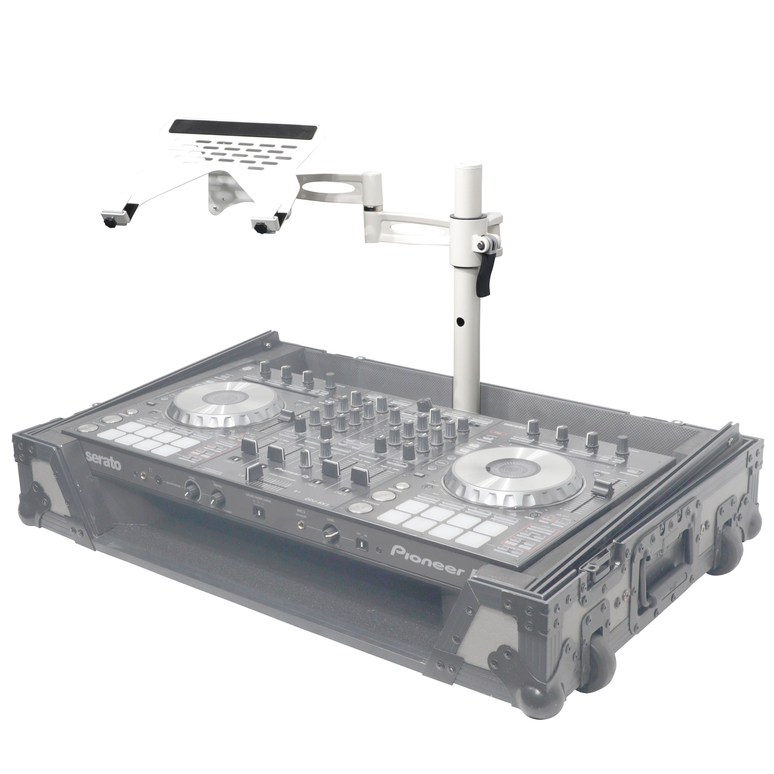 ProX Articulating Laptop Tray Arm Pole for Control Tower DJ Podium Flip Ready DJ Cases White Finish