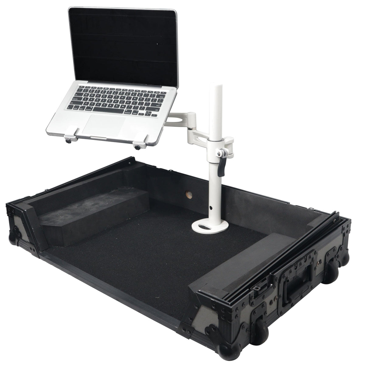 ProX Articulating Laptop Tray Arm Pole for Control Tower DJ Podium Flip Ready DJ Cases White Finish.