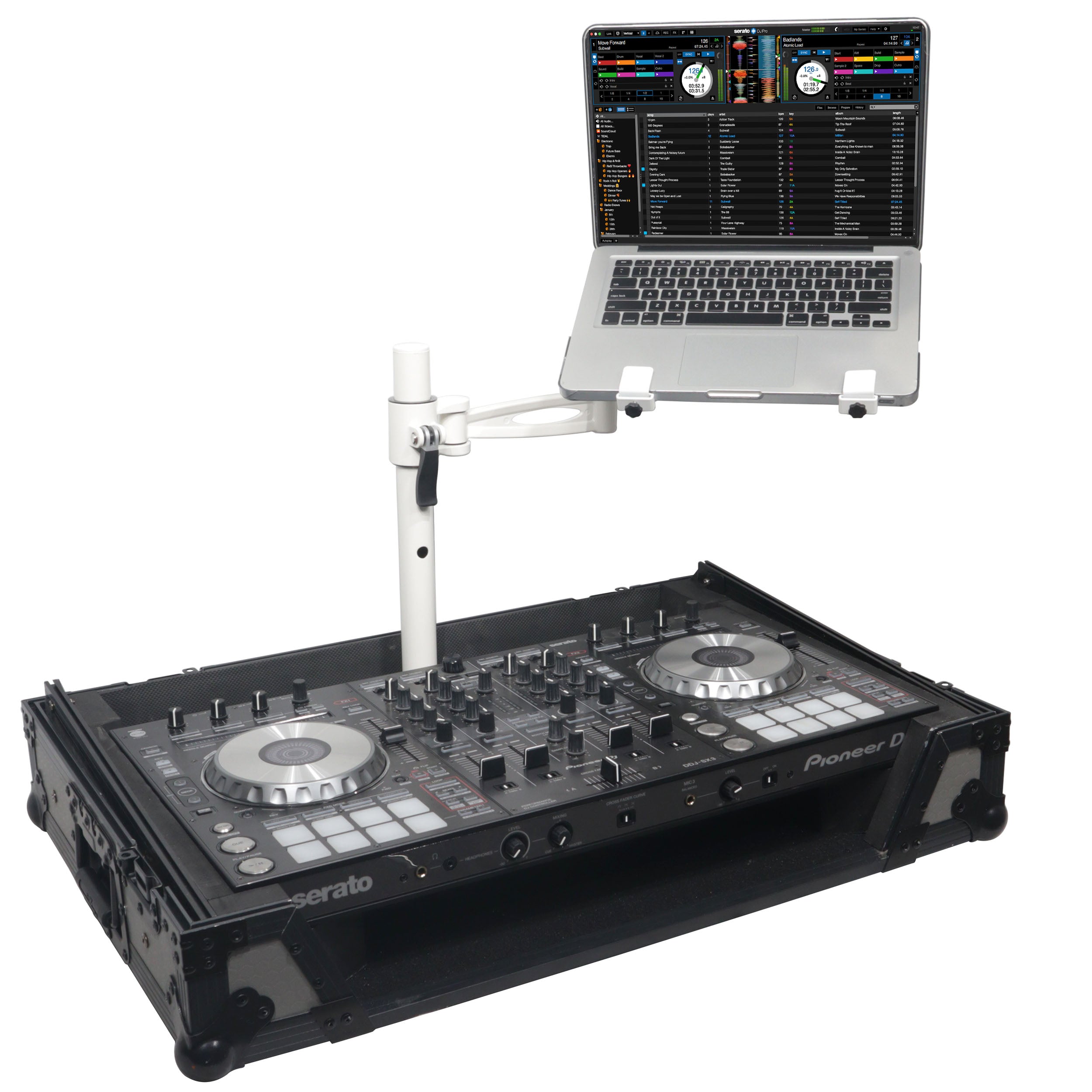 ProX Articulating Laptop Tray Arm Pole for Control Tower DJ Podium Flip Ready DJ Cases White Finish