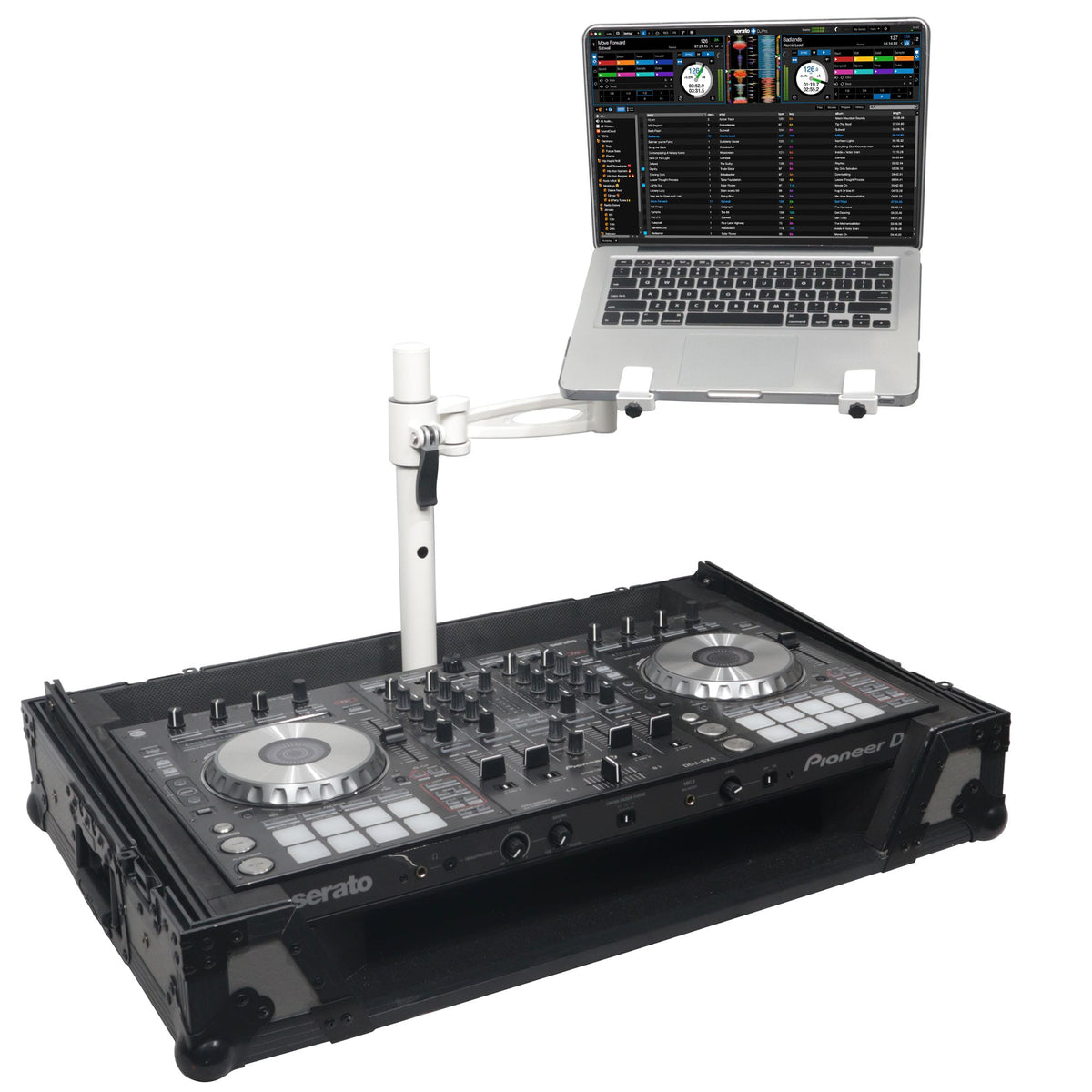 ProX Articulating Laptop Tray Arm Pole for Control Tower DJ Podium Flip Ready DJ Cases White Finish.