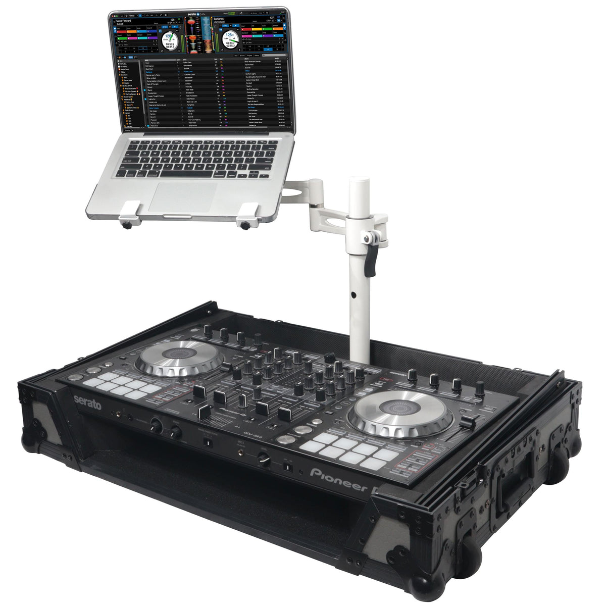 ProX Articulating Laptop Tray Arm Pole for Control Tower DJ Podium Flip Ready DJ Cases White Finish.