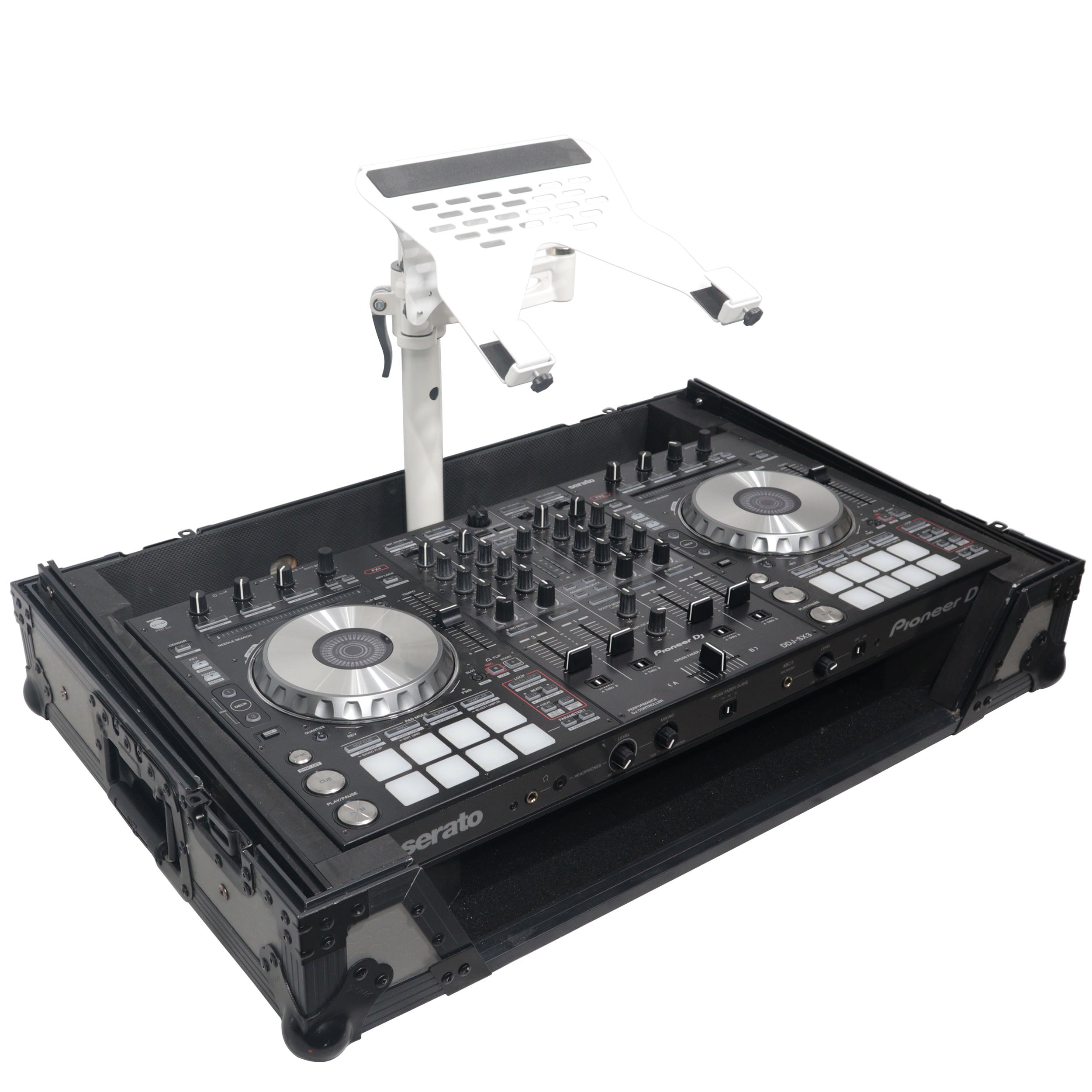 ProX Articulating Laptop Tray Arm Pole for Control Tower DJ Podium Flip Ready DJ Cases White Finish