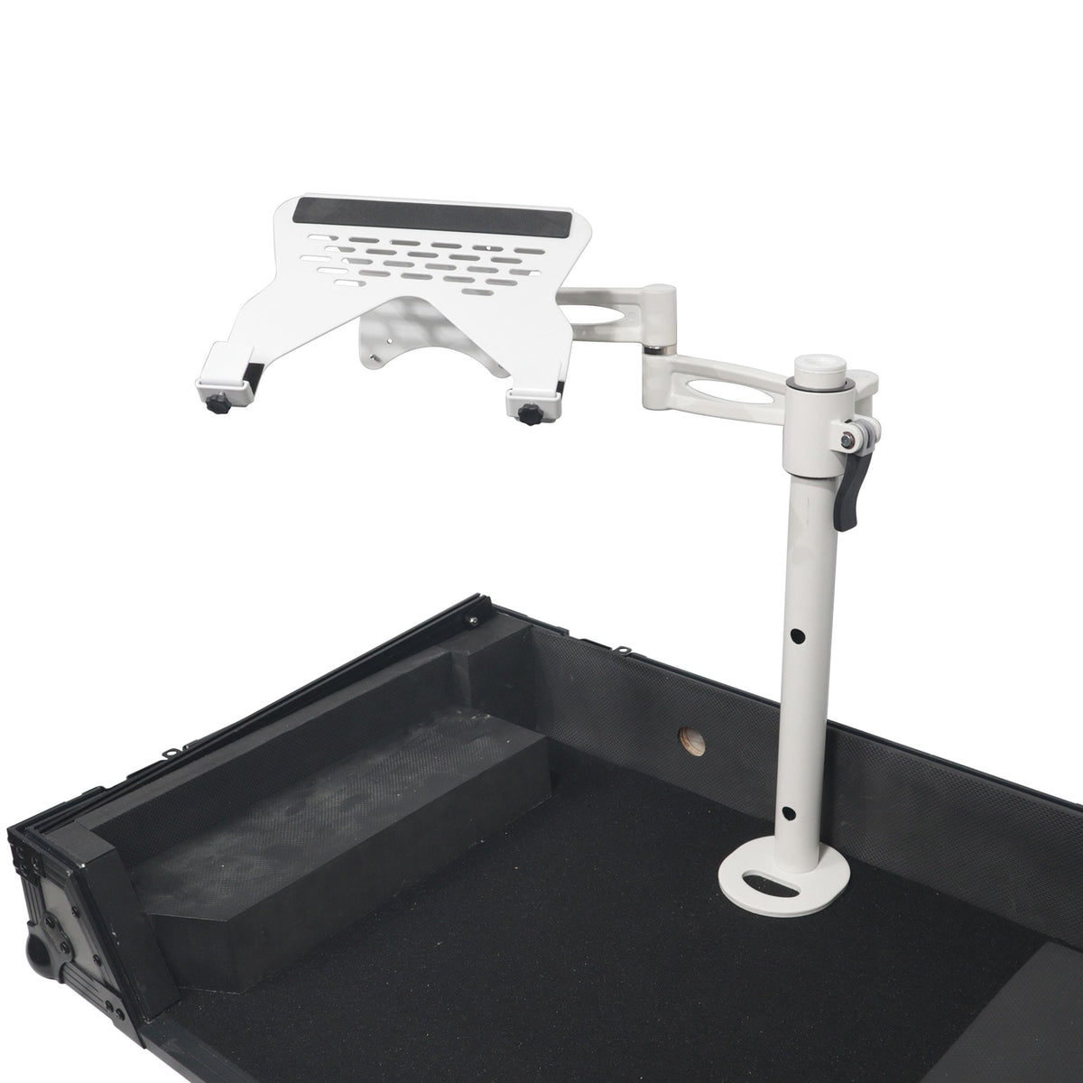 ProX Articulating Laptop Tray Arm Pole for Control Tower DJ Podium Flip Ready DJ Cases White Finish.
