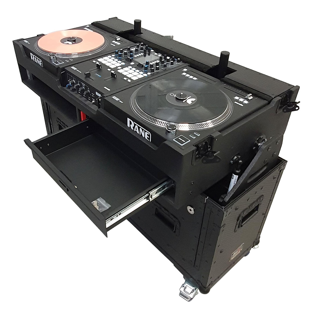 ProX Flip-Ready Easy Retracting Hydraulic Lift Case for RANE Twelve Seventy and Seventy Two MKII Series , with Two Laptop Arms.