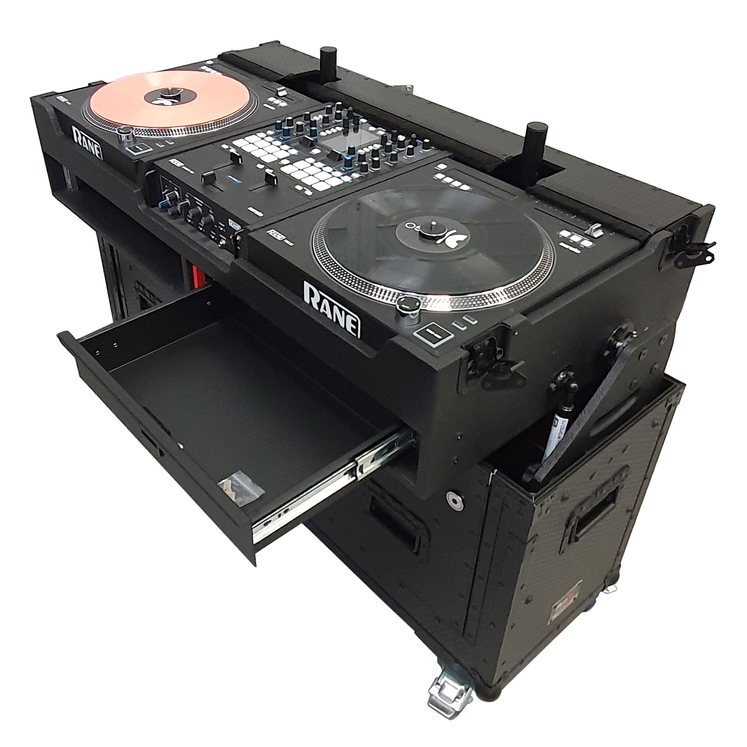 ProX Flip-Ready Easy Retracting Hydraulic Lift Case for RANE Twelve Seventy and Seventy Two MKII Series , with Two Laptop Arms