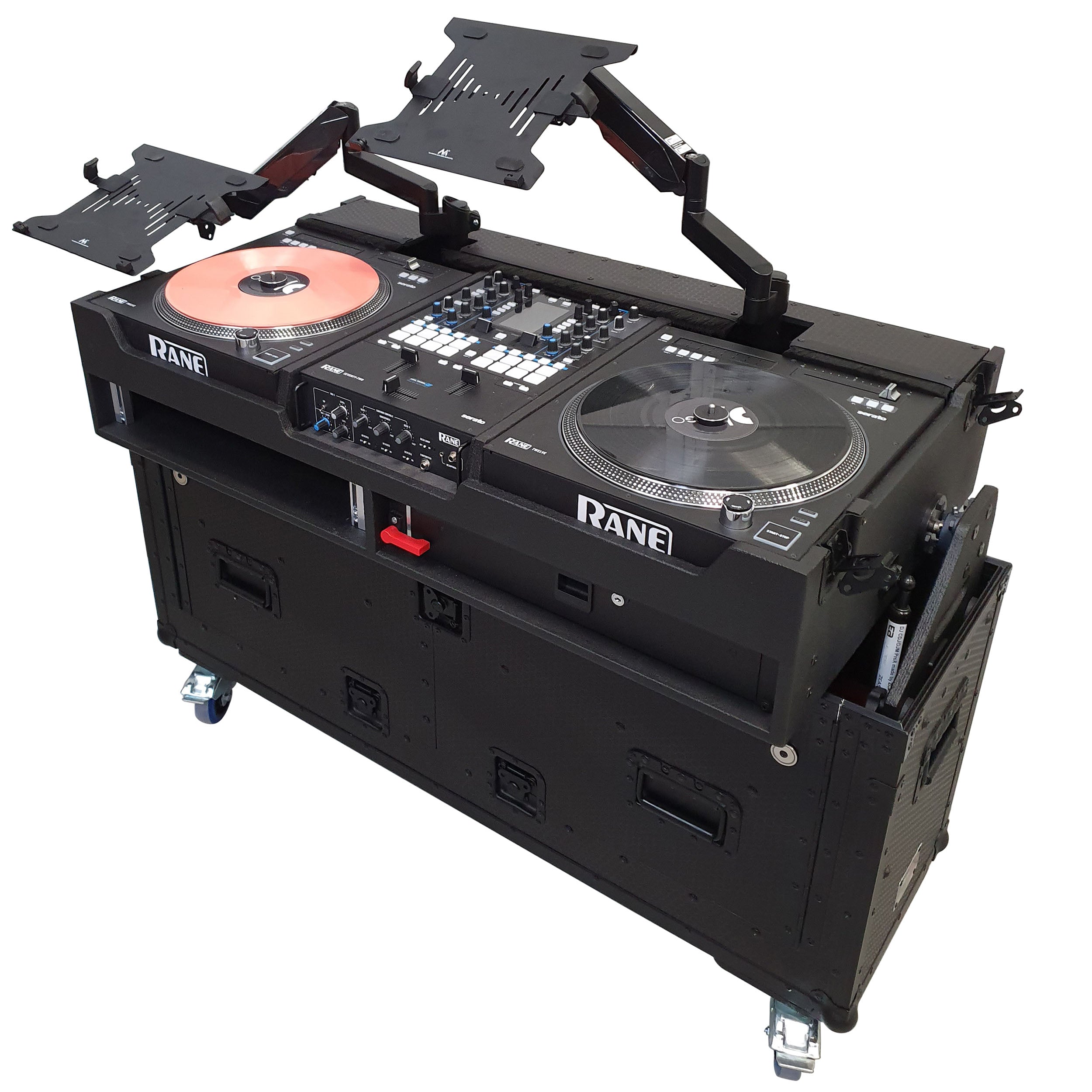 ProX Flip-Ready Easy Retracting Hydraulic Lift Case for RANE Twelve Seventy and Seventy Two MKII Series , with Two Laptop Arms