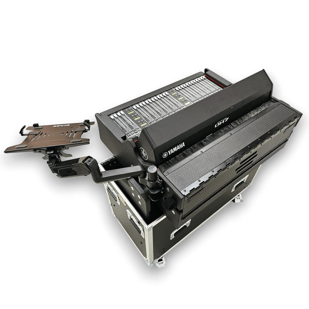 ProX Yamaha DM7 Hydraulic Flip-Ready Console Easy Retracting Lifting 1U Rack Space Flight Case with wheels by ZCASE.