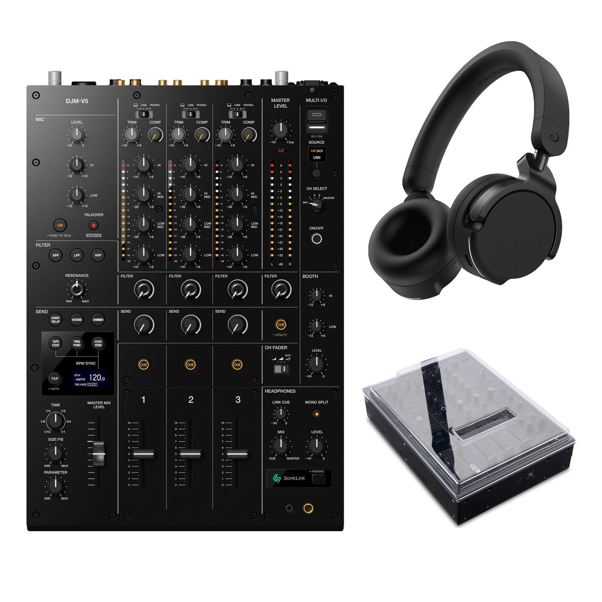 AlphaTheta DJM-V5 + AlphaTheta HDJ-F9 + Decksaver DS-PC-DJMV5 Bundle