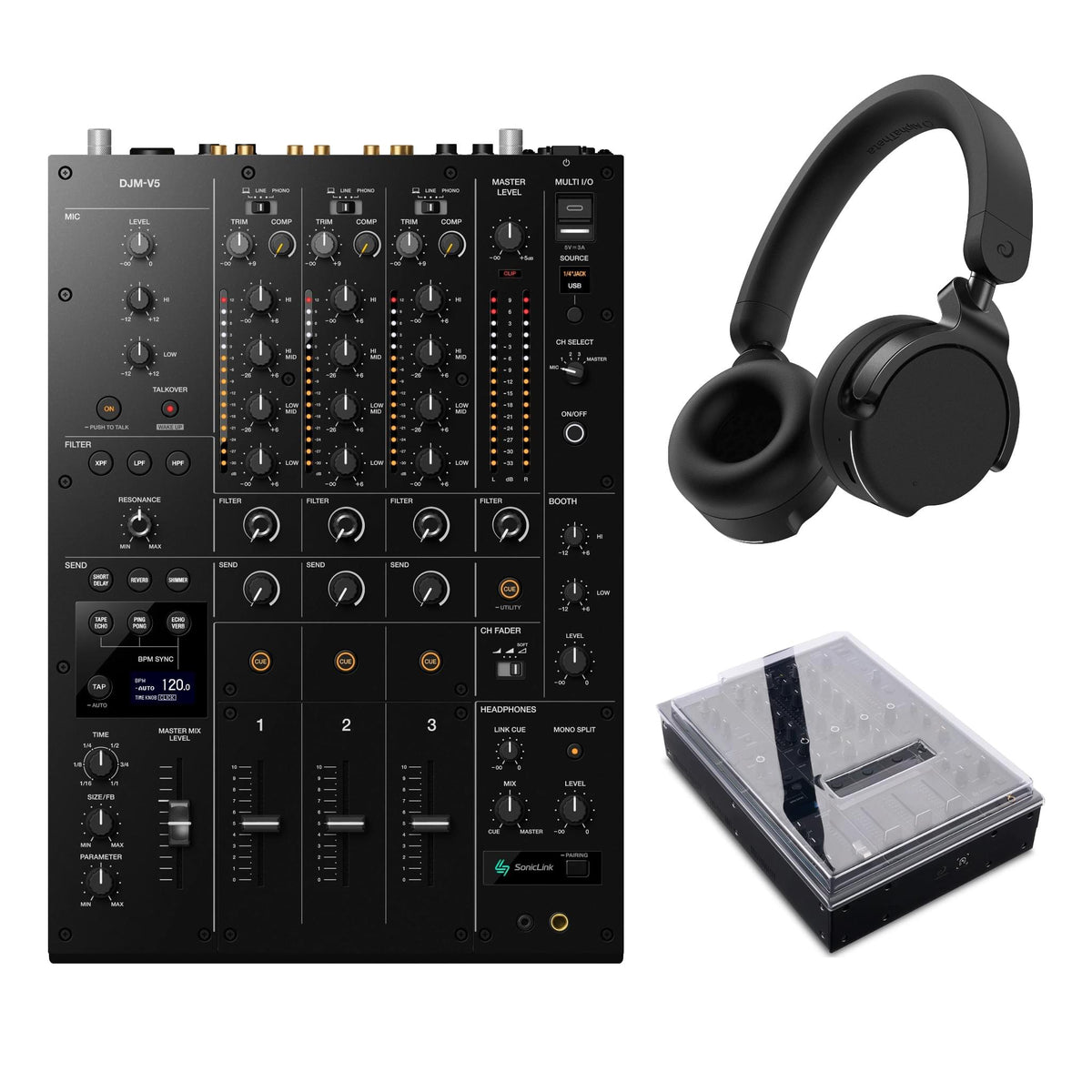 AlphaTheta DJM-V5 + AlphaTheta HDJ-F9 + Decksaver DS-PC-DJMV5 Bundle