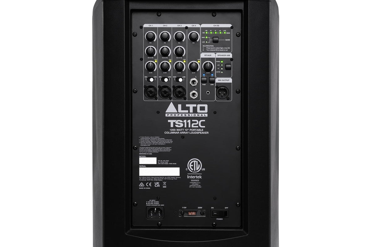 Alto TS112C - 1200W Portable Column Array PA Speaker with DSP and Bluetooth.