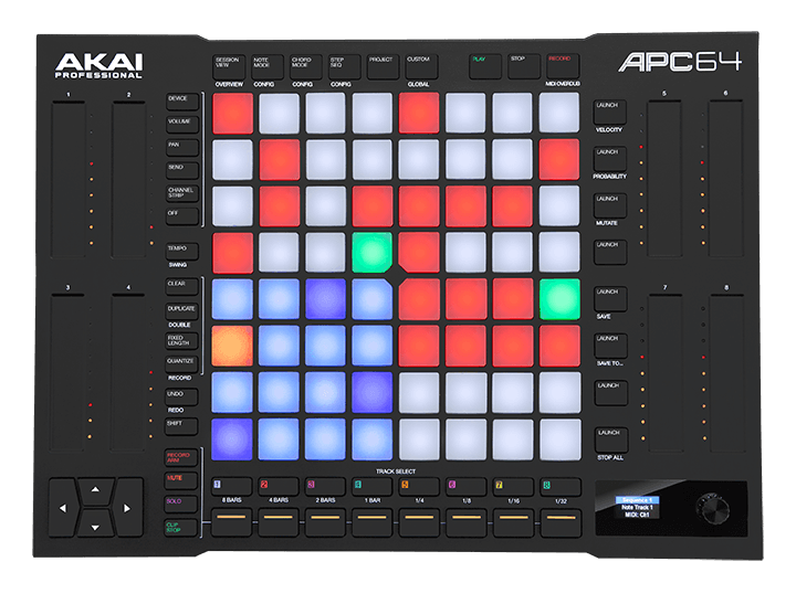 Akai APC64 - Ableton Live Controller With 64 Velocity-Sensitive Pads and 8 Assignable Touch Strips.