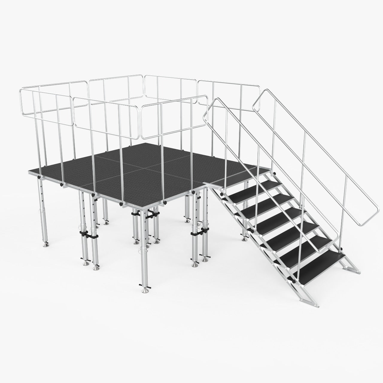 ProX 8x8 StageQ Platform Package 4x4 Decks w/ Steps Adjustable 28-48 Guard Rails and 3 Step